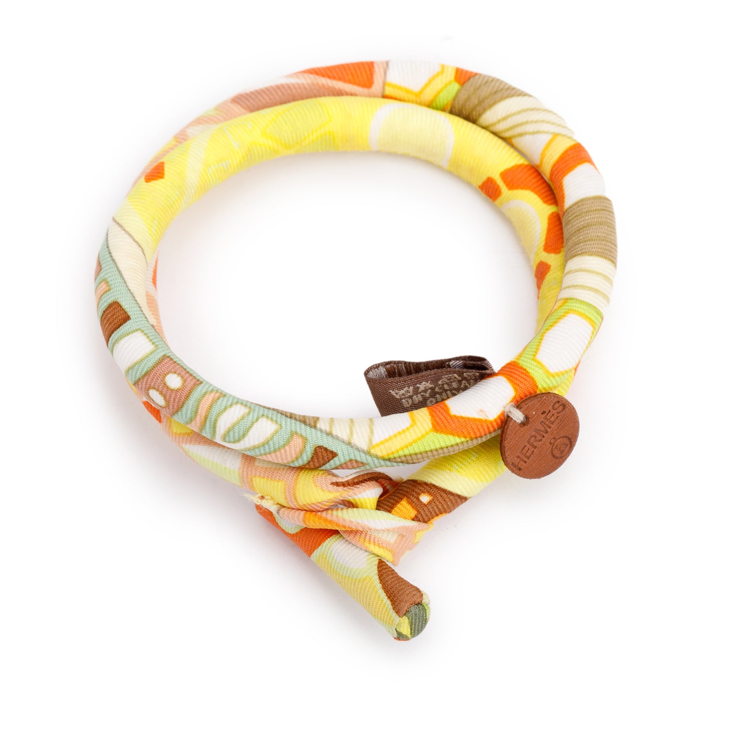 Hermes Yellow/Multicolor Petit H Double Tour Silk Bracelet w/ Box