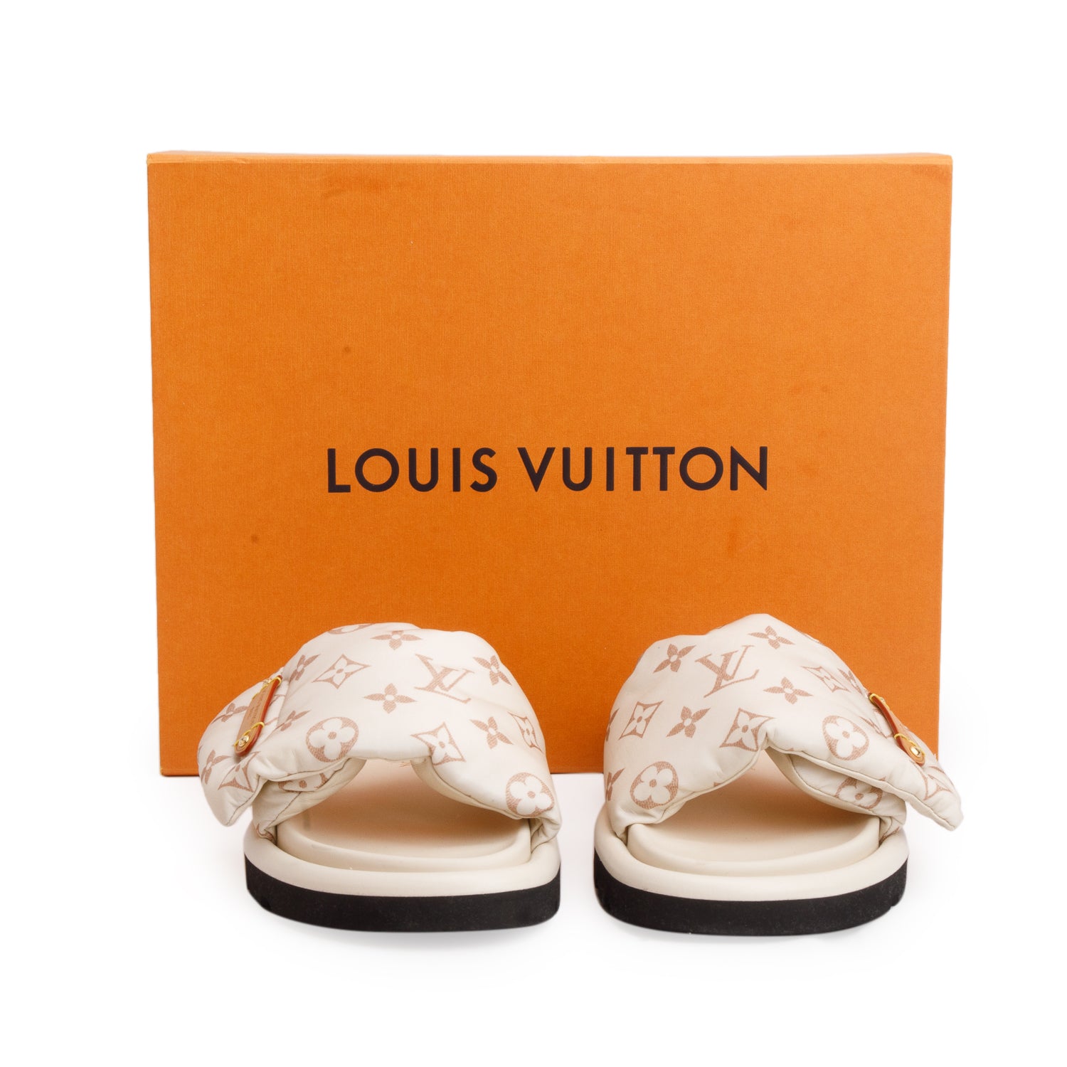 Louis Vuitton 2023 Creme Monogram Pool Pillow Flat Comfort Mule, Size 38 w/ Box