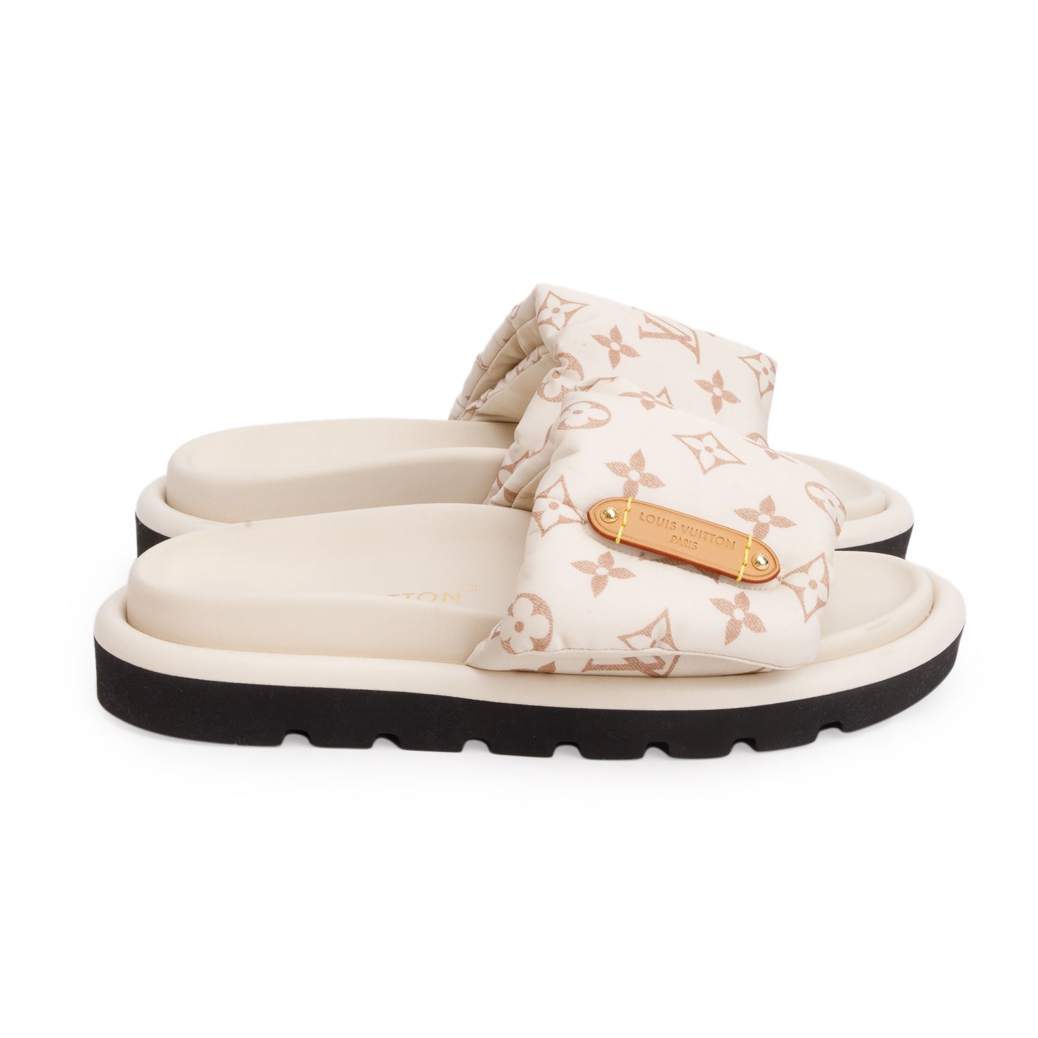 Louis Vuitton 2023 Creme Monogram Pool Pillow Flat Comfort Mule, Size 38 w/ Box