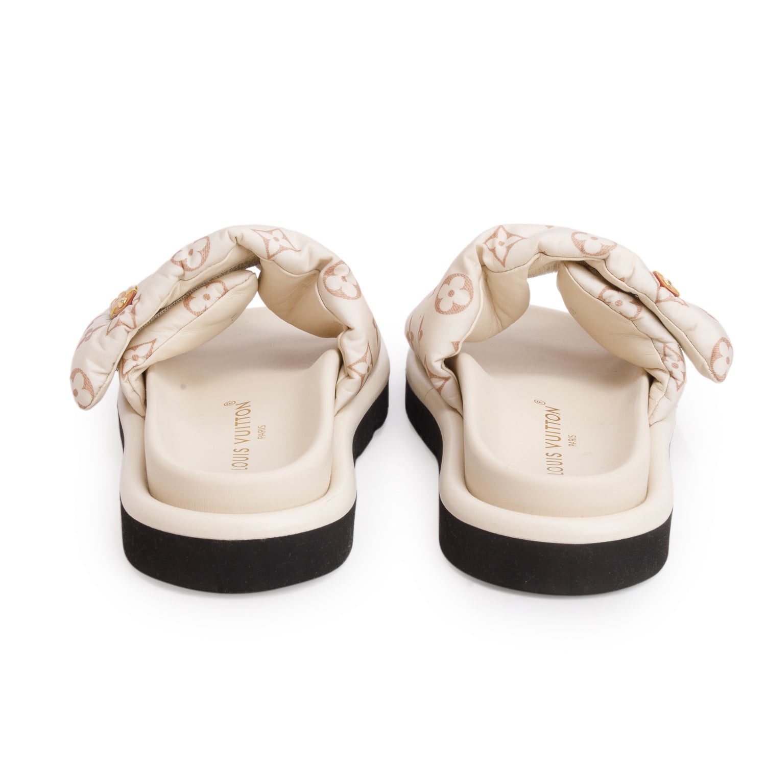 Louis Vuitton 2023 Creme Monogram Pool Pillow Flat Comfort Mule, Size 38 w/ Box