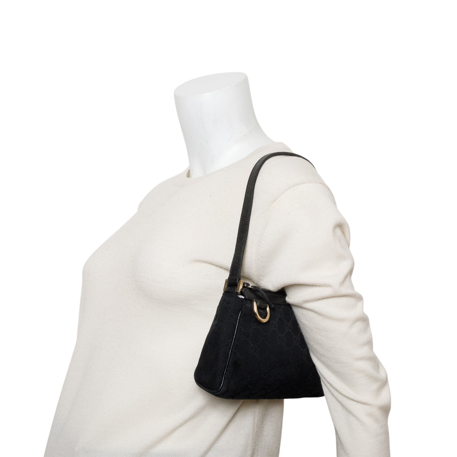 Gucci Black GG Canvas D Ring Abbey Pochette