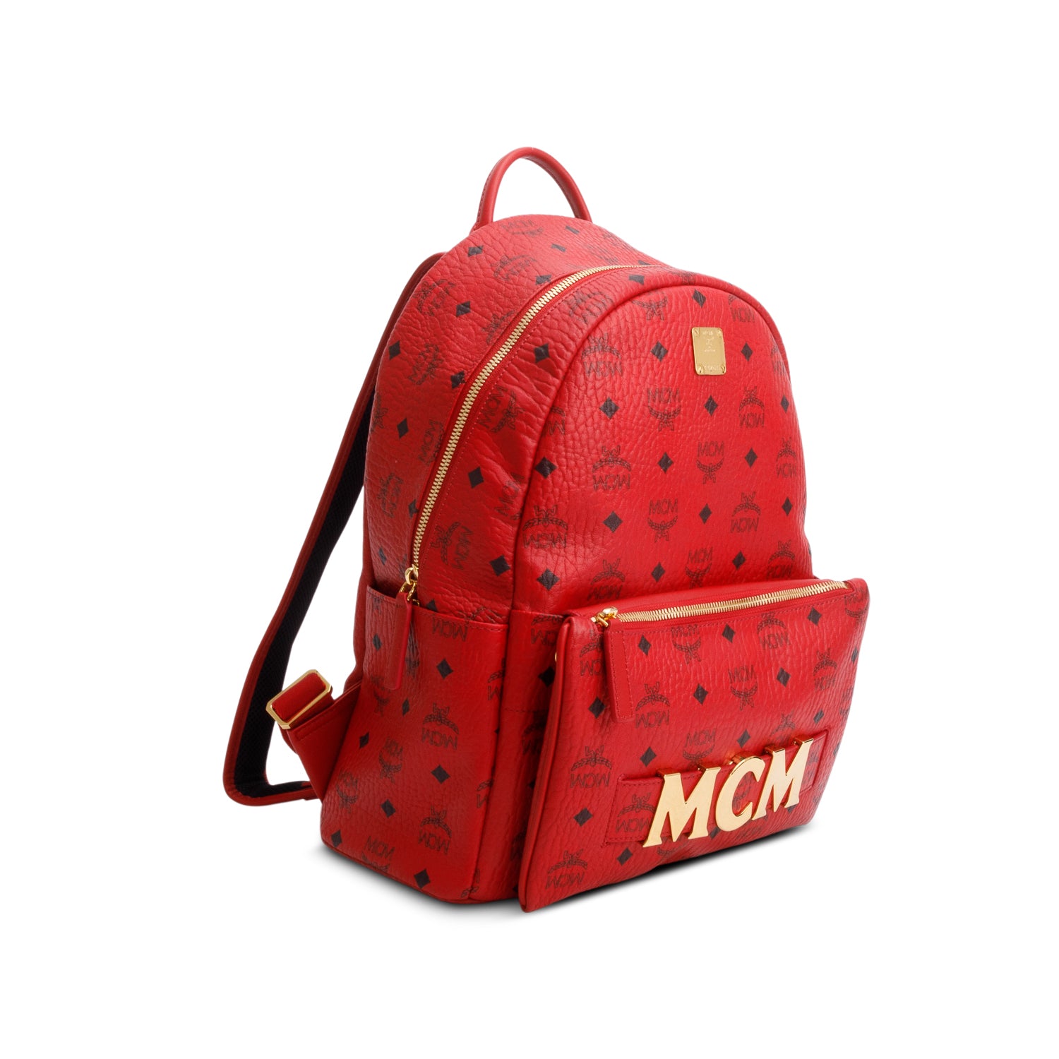 MCM Red Visetos Medium Stark Backpack