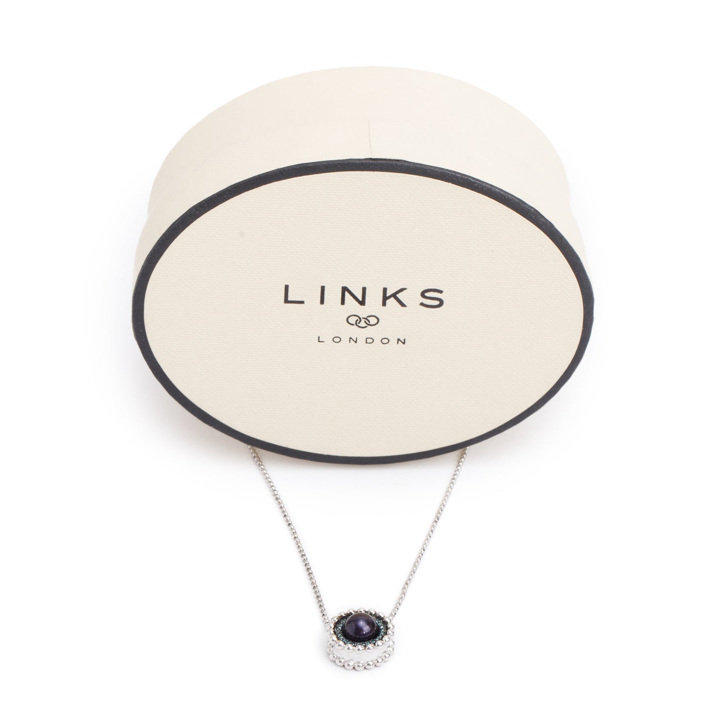 Links of London Sterling Silver Pearl & Blue Diamond Effervescence Pendant Necklace w/ Box