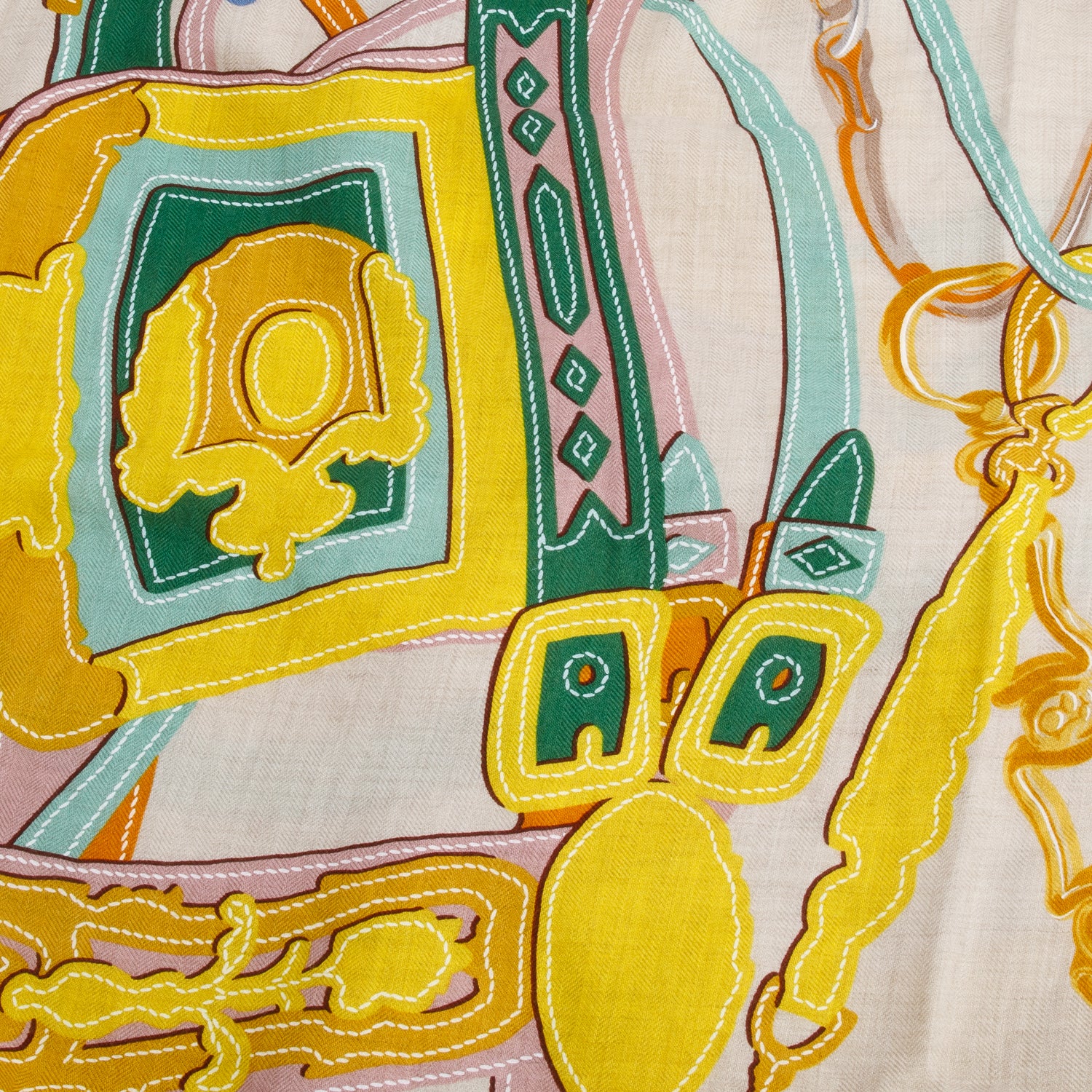 Hermes Beige Multicolor 'Brides de Gala' Cashmere Silk Shawl 140