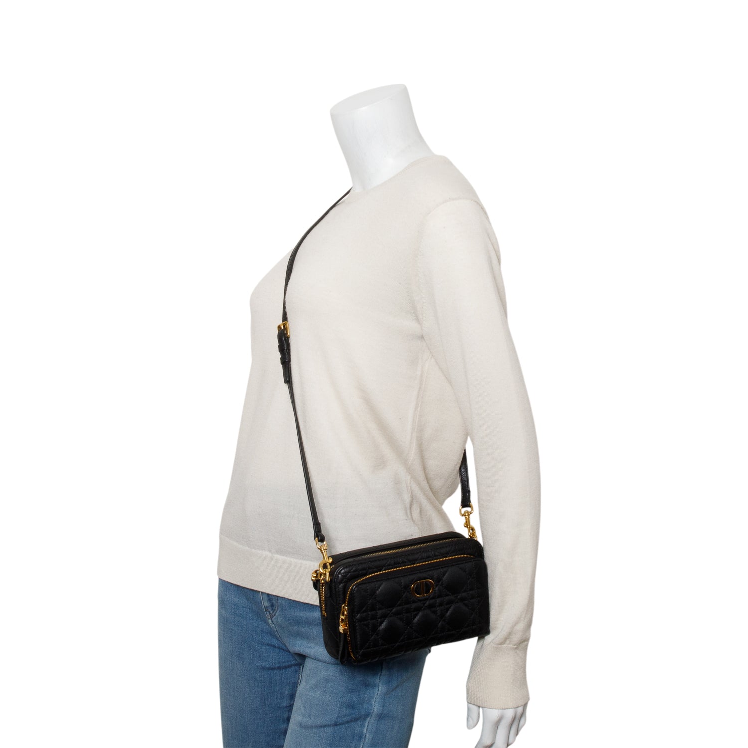 Christian Dior 2021 Black Supple Calfskin Caro Double Pouch w/ Strap