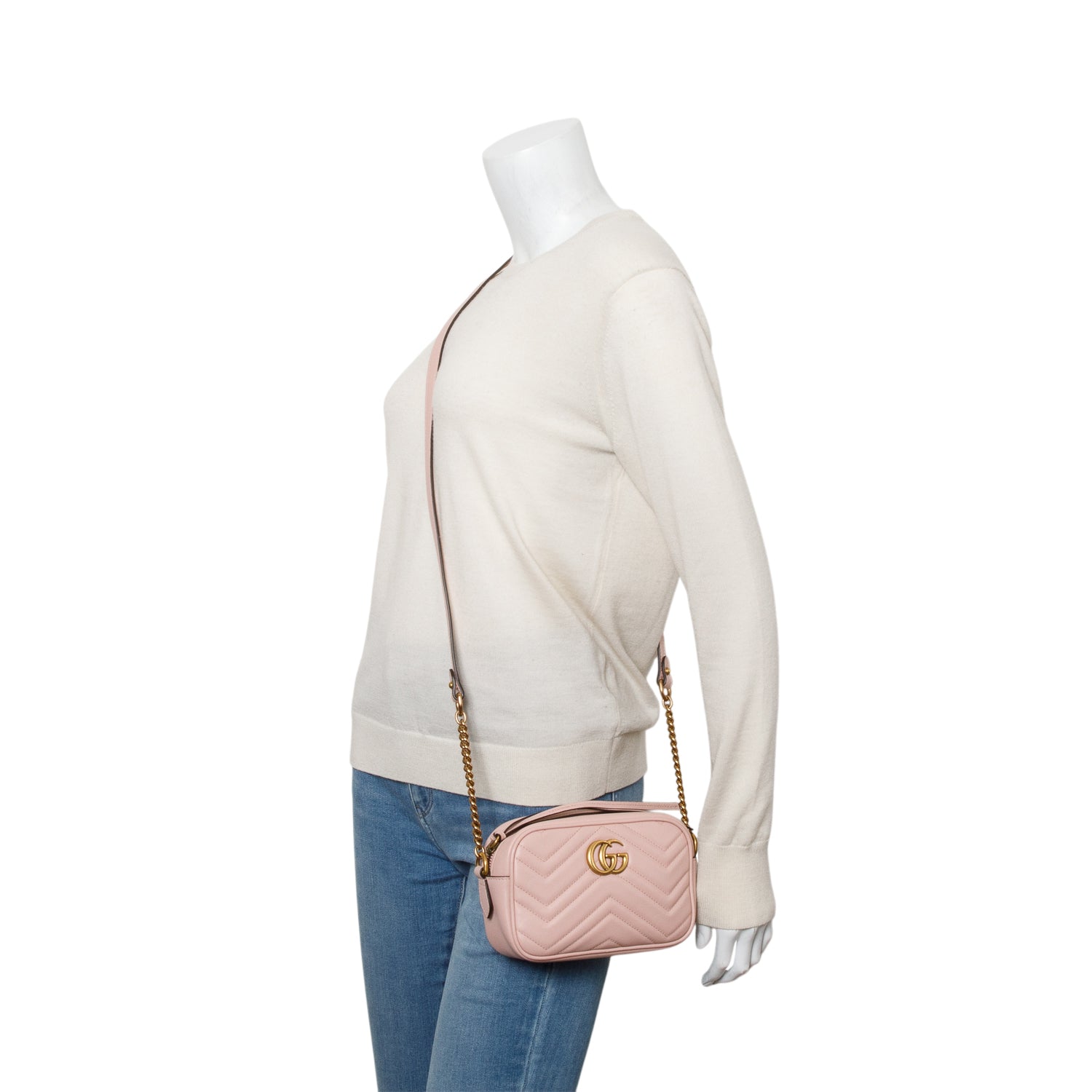 Gucci Pink Calfskin Matelasse Mini GG Marmont Chain Shoulder Bag