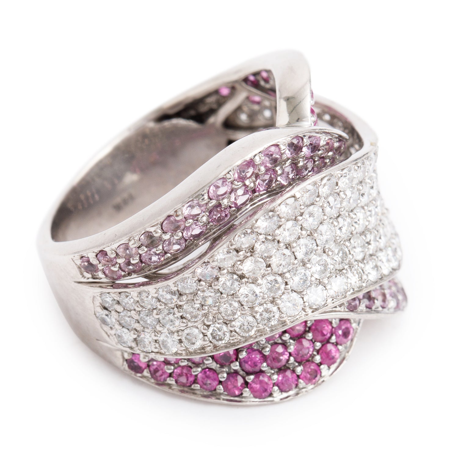 14k White Gold Pink Sapphire & Diamond Cocktail Ring, Size 7.5