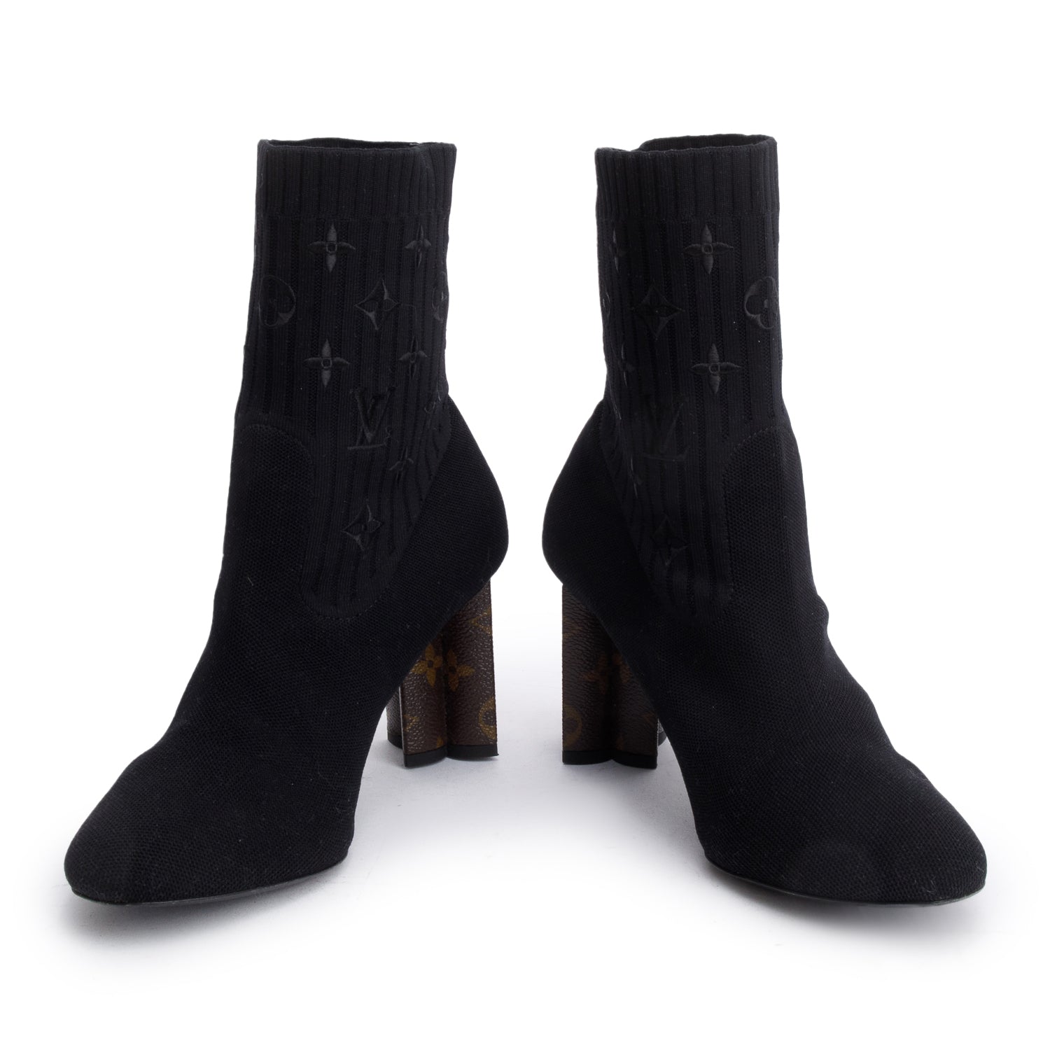 Louis Vuitton Black Stretch Textile and Monogram Silhouette Ankle Boots, Size 41