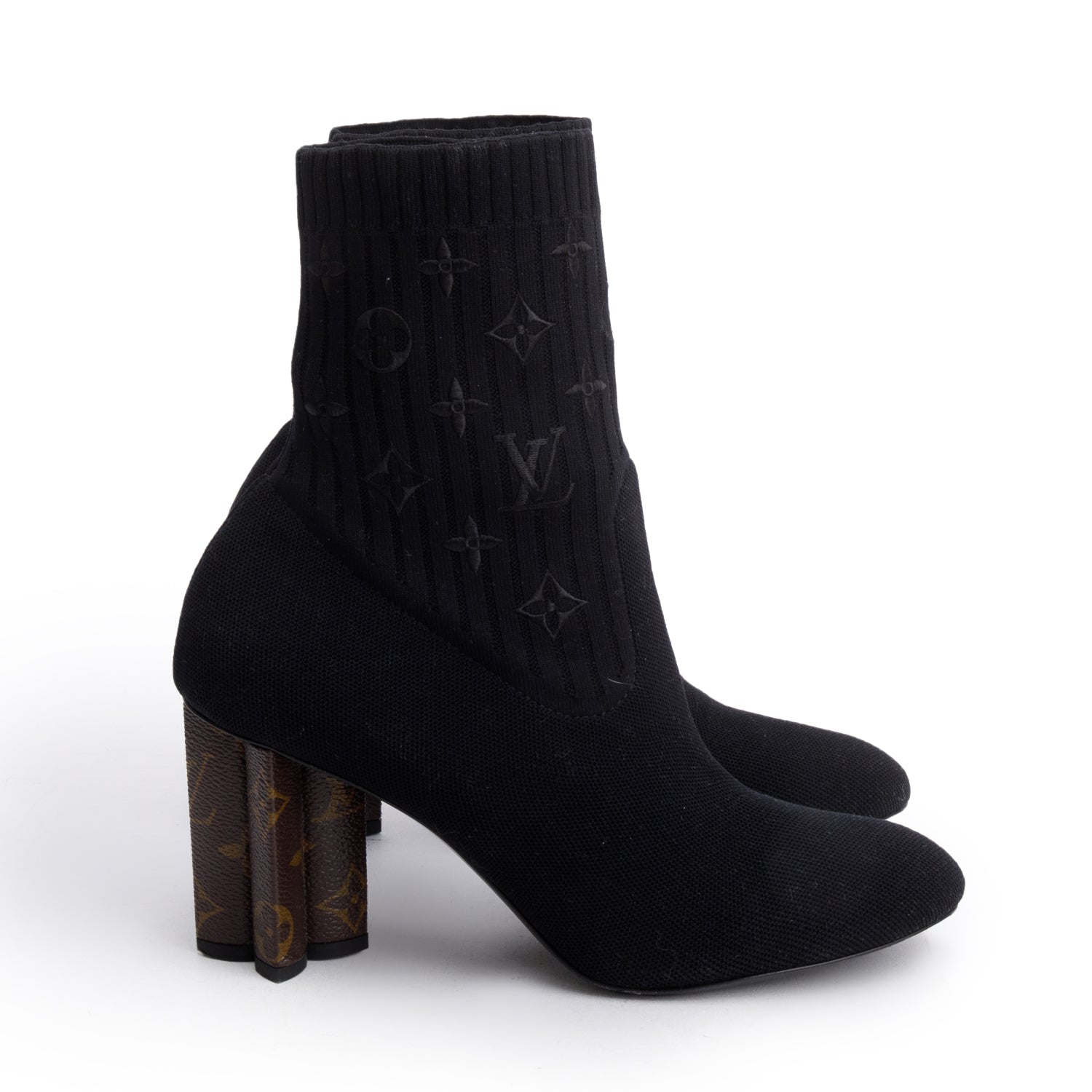 Louis Vuitton Black Stretch Textile and Monogram Silhouette Ankle Boots, Size 41