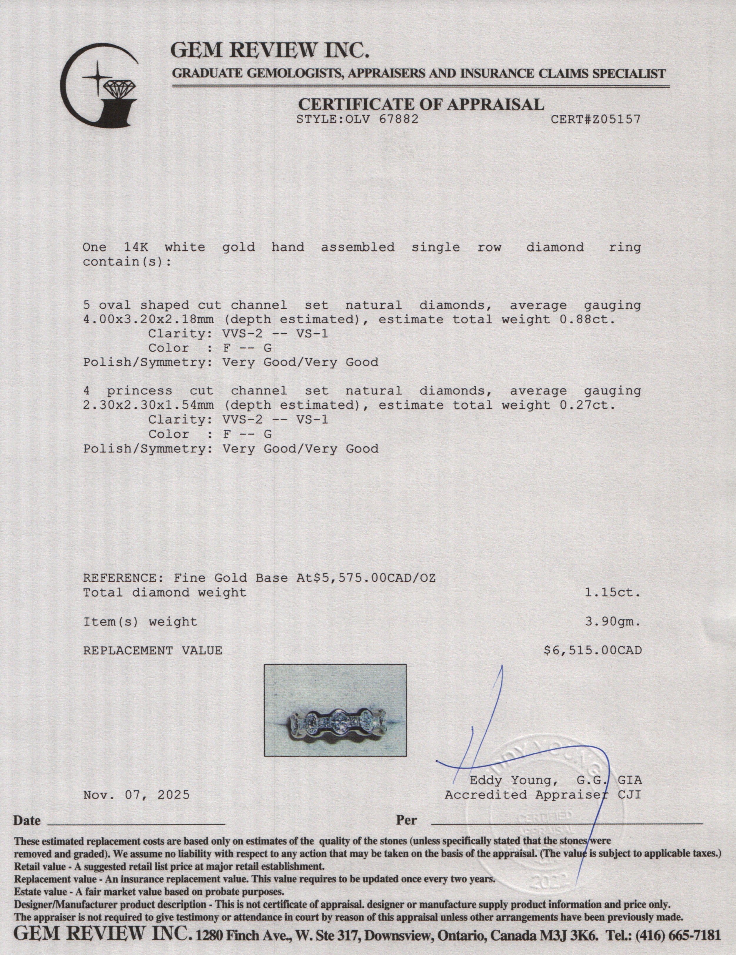 14k White Gold Diamond Band Ring, Size 6.5