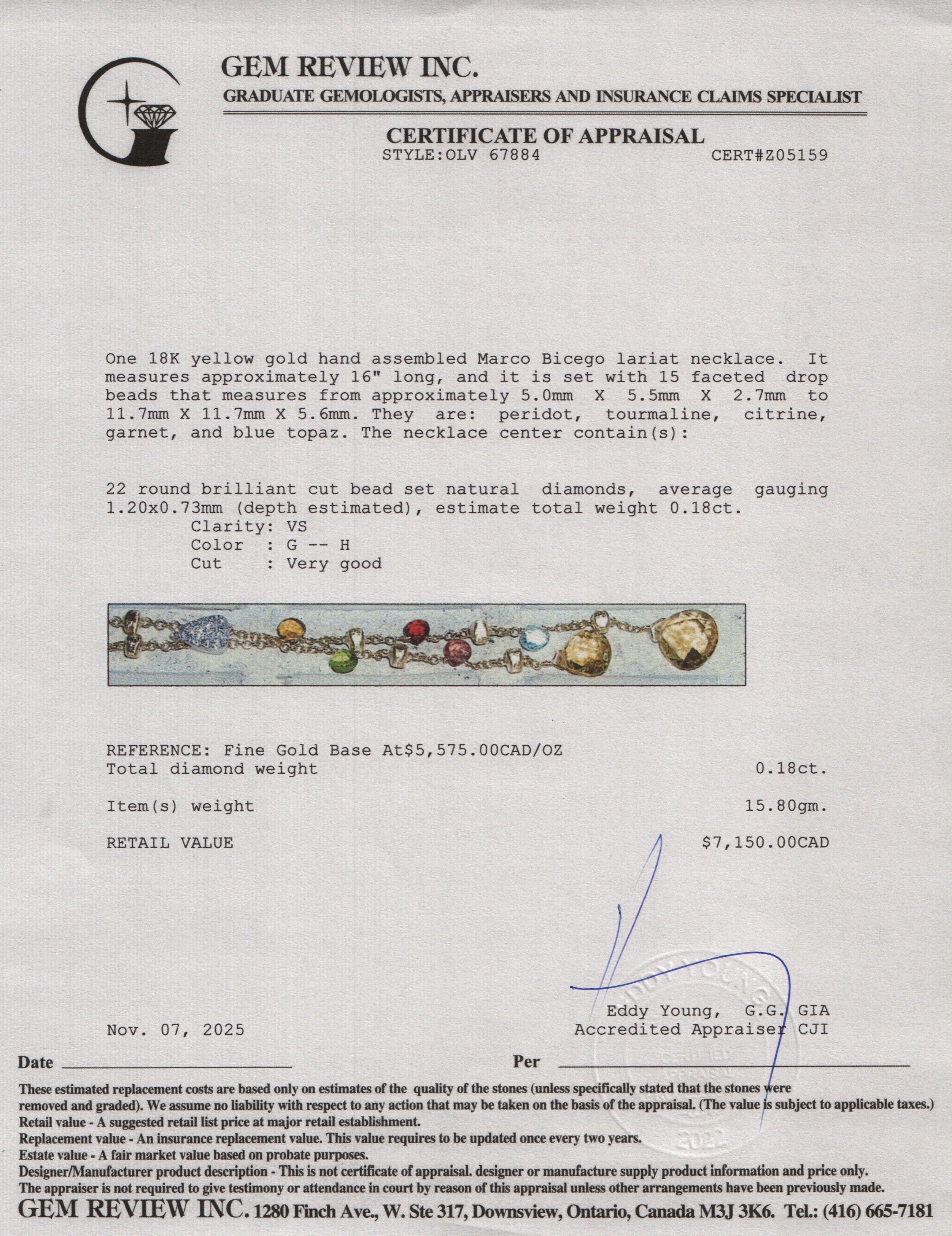 Marco Bicego 18k Yellow Gold Multi-Stone and Diamond Lariat Necklace