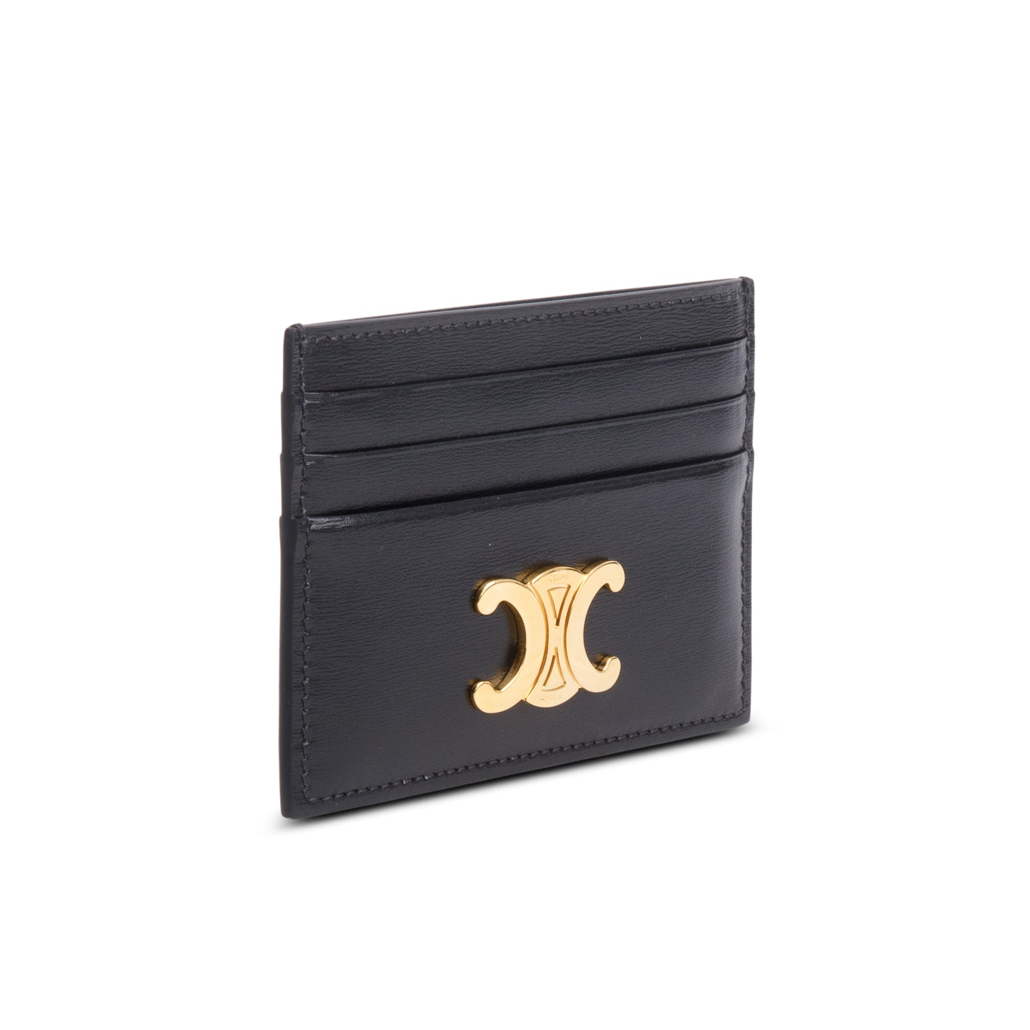 Celine 2024 Black Leather Triomphe Logo Card Holder