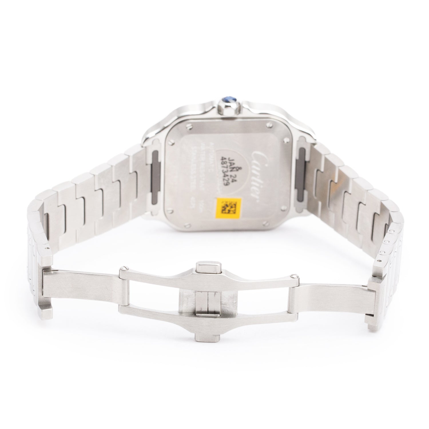 Cartier 2022 Stainless Steel Diamond Bezel Santos de Cartier Automatic Watch, Medium Model 4075 w/ Box, Papers & Extra Leather Strap