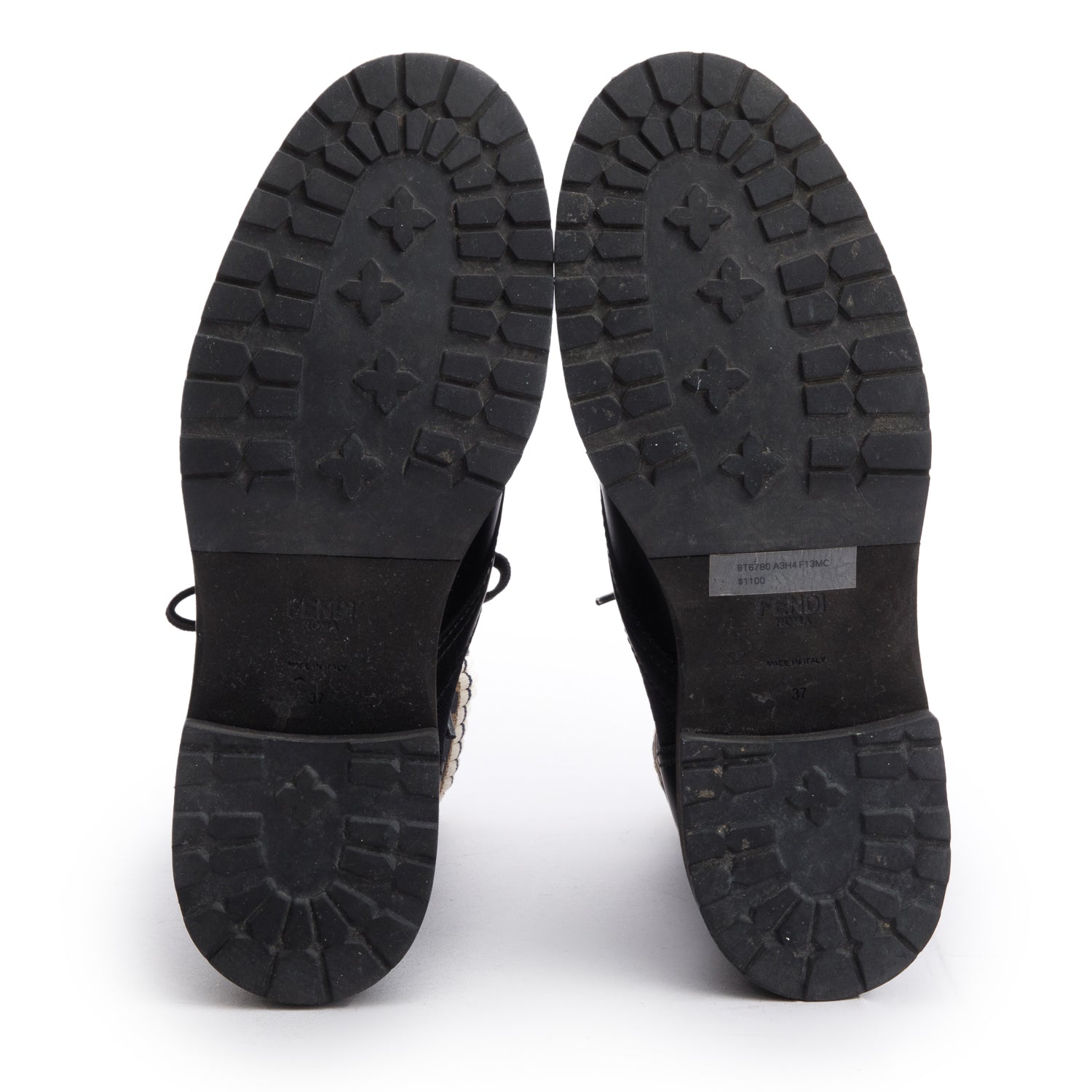 Fendi Black Leather FF Stretch Fabric Rockoko Biker Boots, Size 37