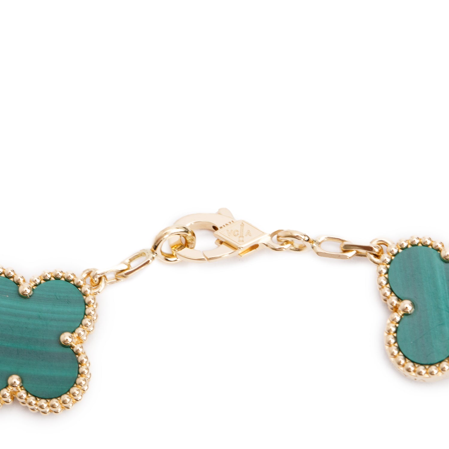 Van Cleef & Arpels 2020 18k Yellow Gold Vintage 5 Motif Malachite Bracelet w/ Box & Certificate