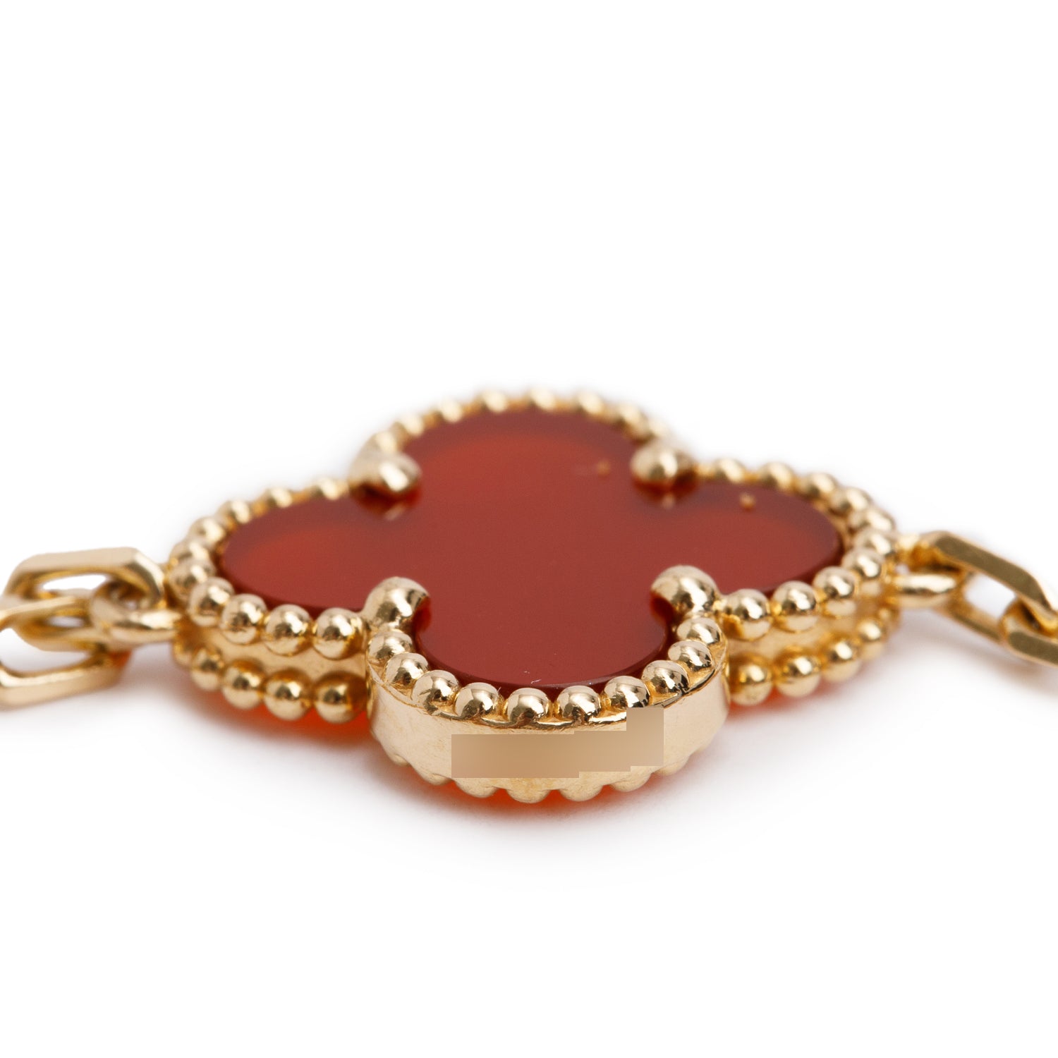 Van Cleef & Arpels 2025 18k Yellow Gold Vintage Alhambra 5 Motif Carnelian Bracelet w/ Pouch & Certificate