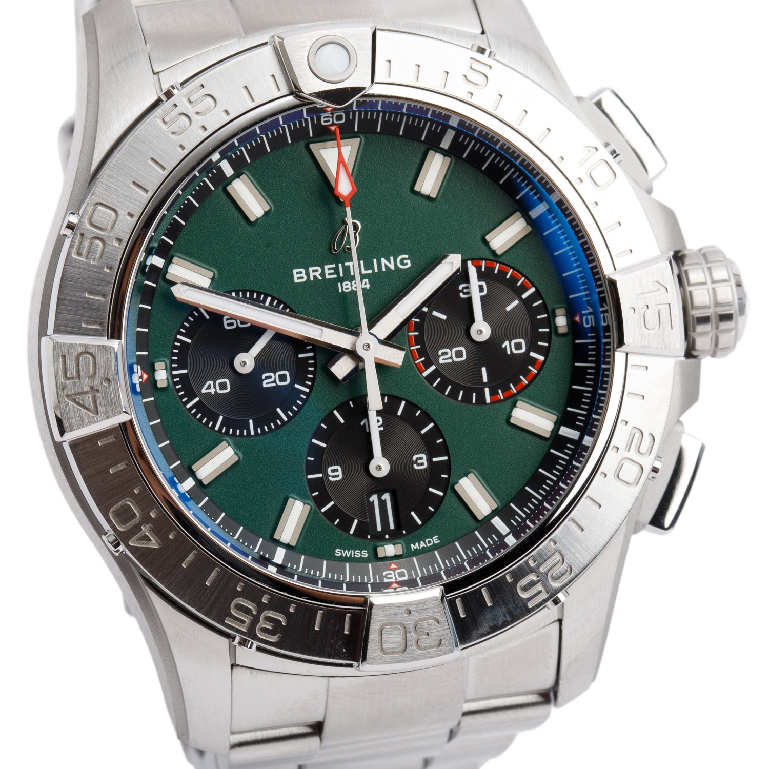 Breitling Stainless Steel Avenger B01 42 MM Chronograph Automatic Watch Green Dial AB0146 w/ Box & Papers