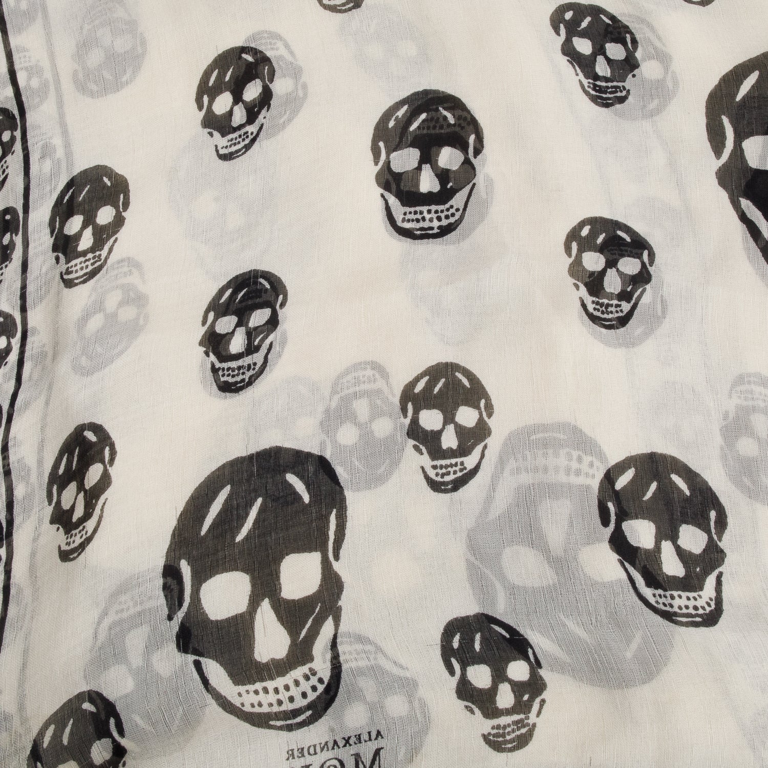 Alexander McQueen White/Black Skull Printed Silk Scarf