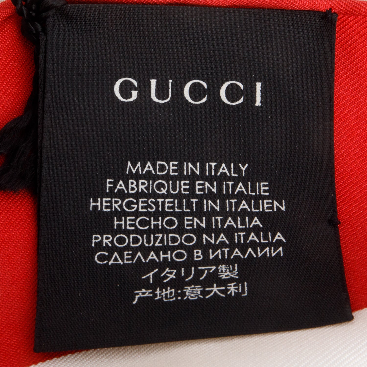 Gucci White/Red Coco Capitan Logo Silk Scarf 90 w/ Box
