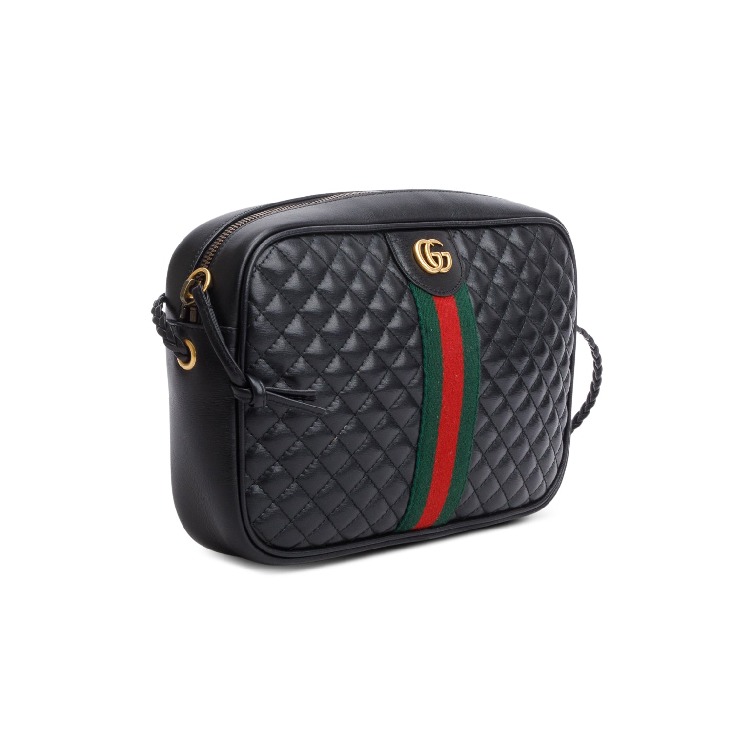 Gucci Black Calfskin Web Trapuntata Small GG Shoulder Bag