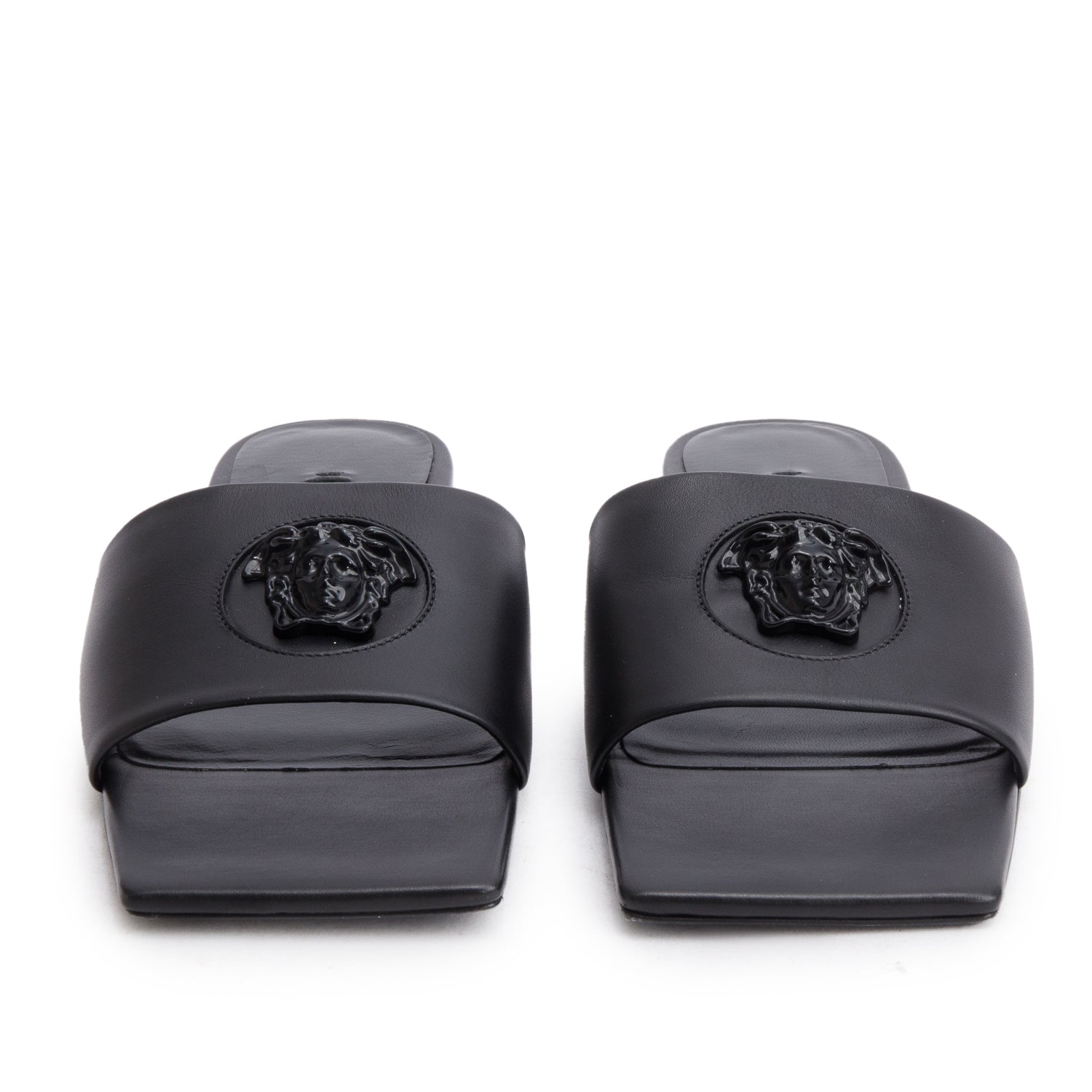 Versace Black Leather La Medusa Slide Sandals, Size 36