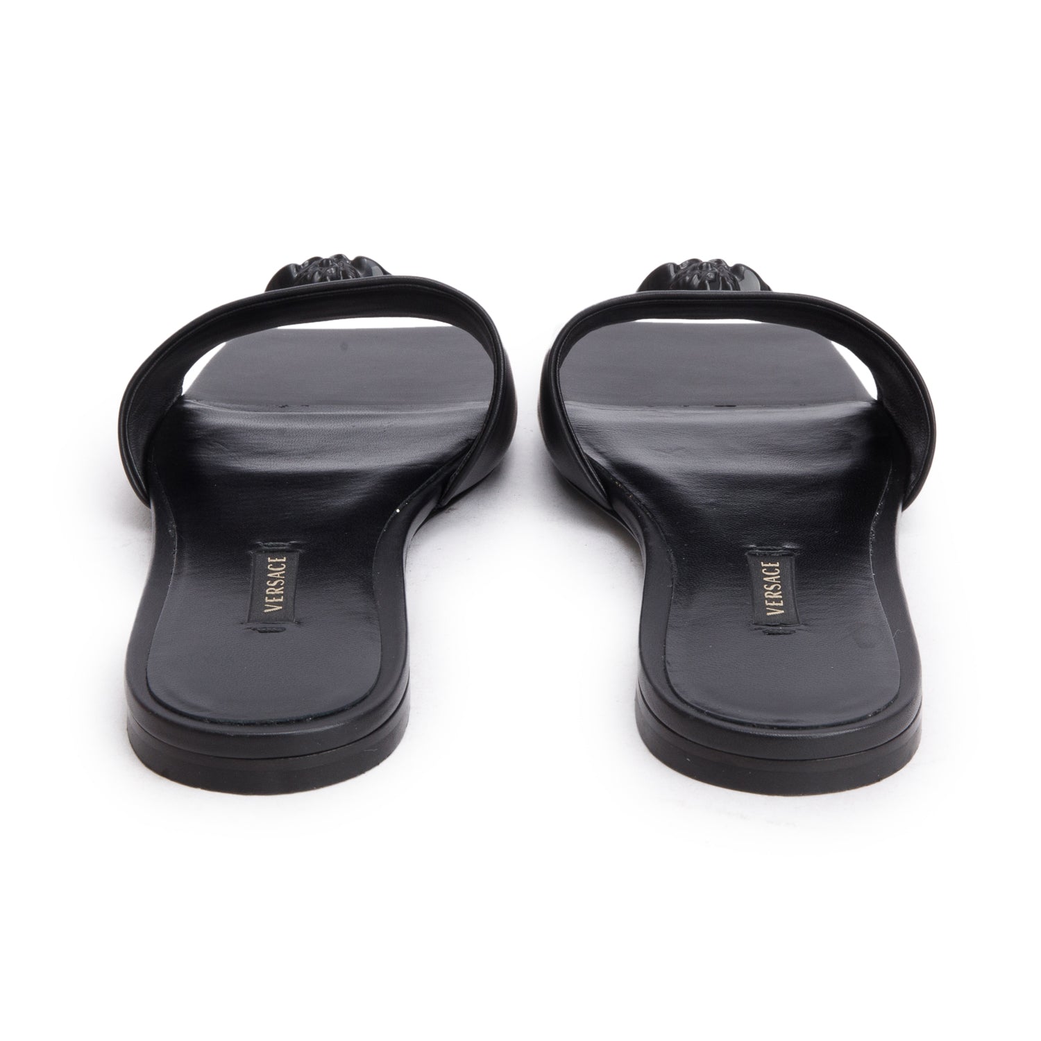 Versace Black Leather La Medusa Slide Sandals, Size 36