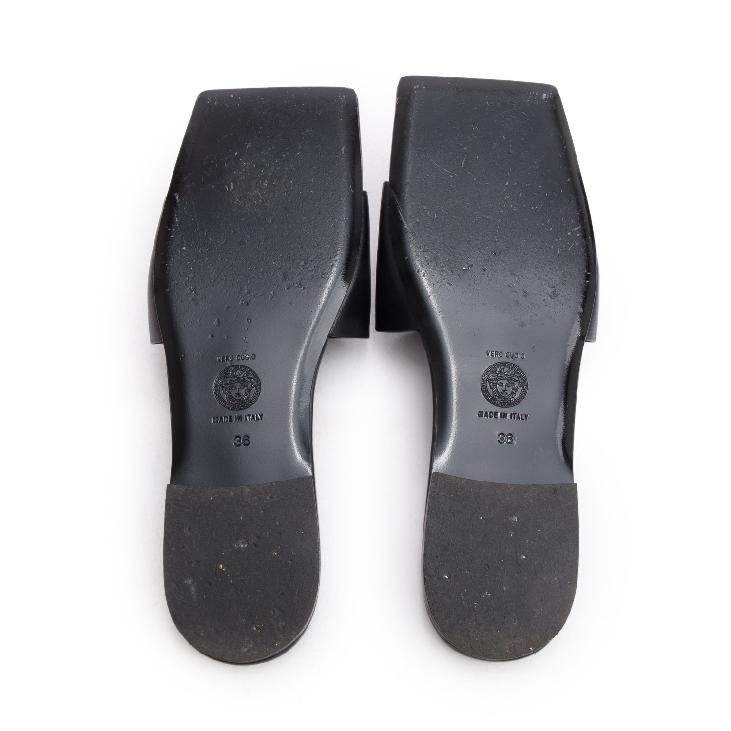 Versace Black Leather La Medusa Slide Sandals, Size 36