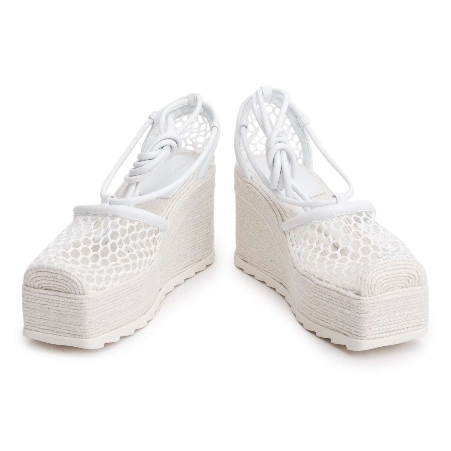 Bottega Veneta White Mesh Lambskin Sporty Web Stretch Ankle Tie Espadrilles, Size 36