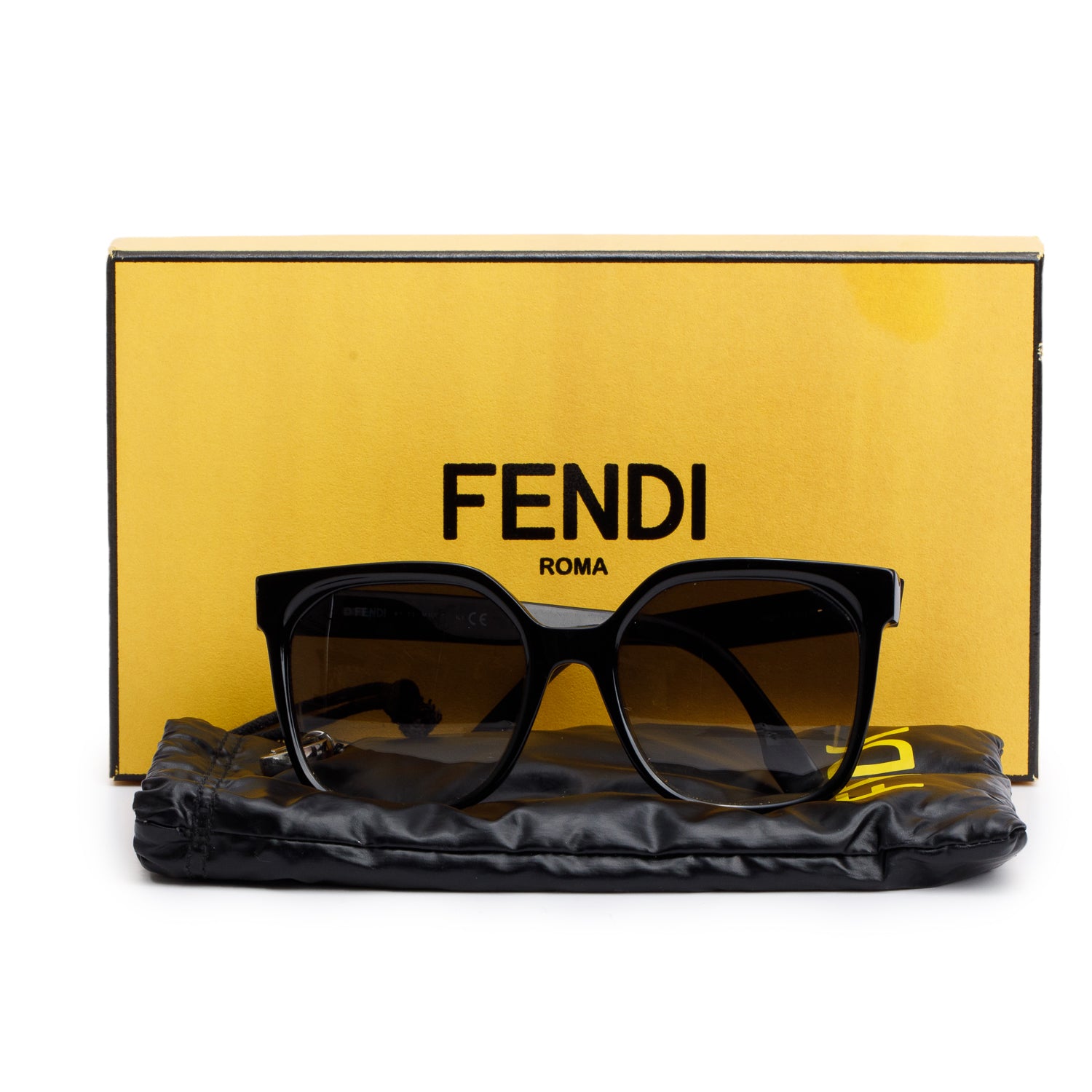 Fendi FE400071 Black Acetate Square Sunglasses w/ Box, Case & Authenticity Card