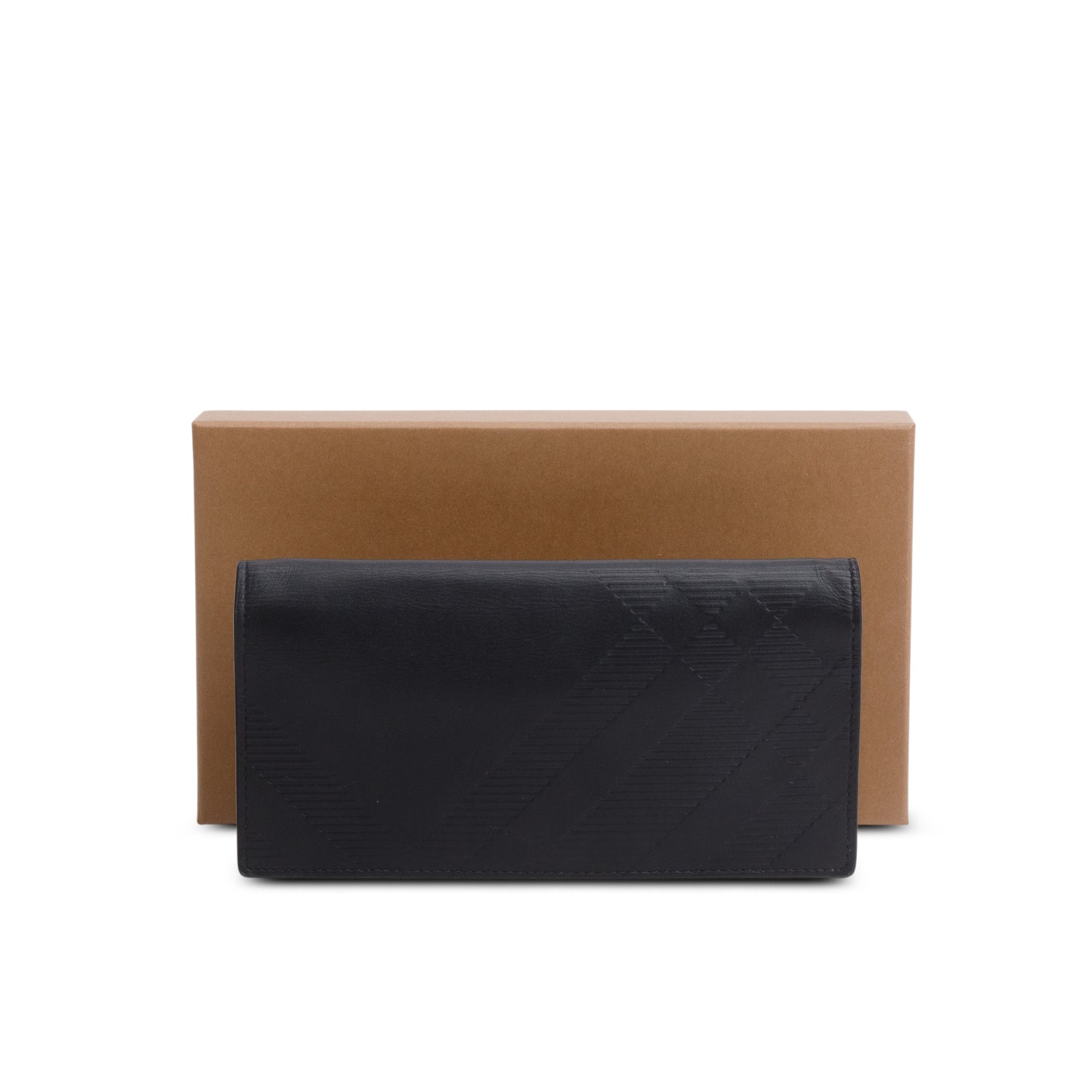 Burberry Black Embossed Leather Cavendish Check Continental Wallet w/ Box