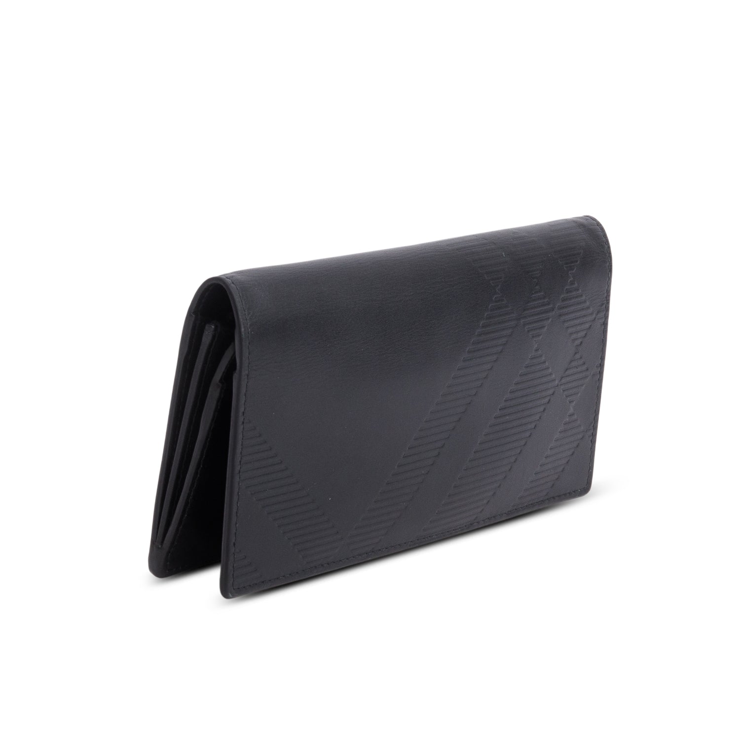 Burberry Black Embossed Leather Cavendish Check Continental Wallet w/ Box