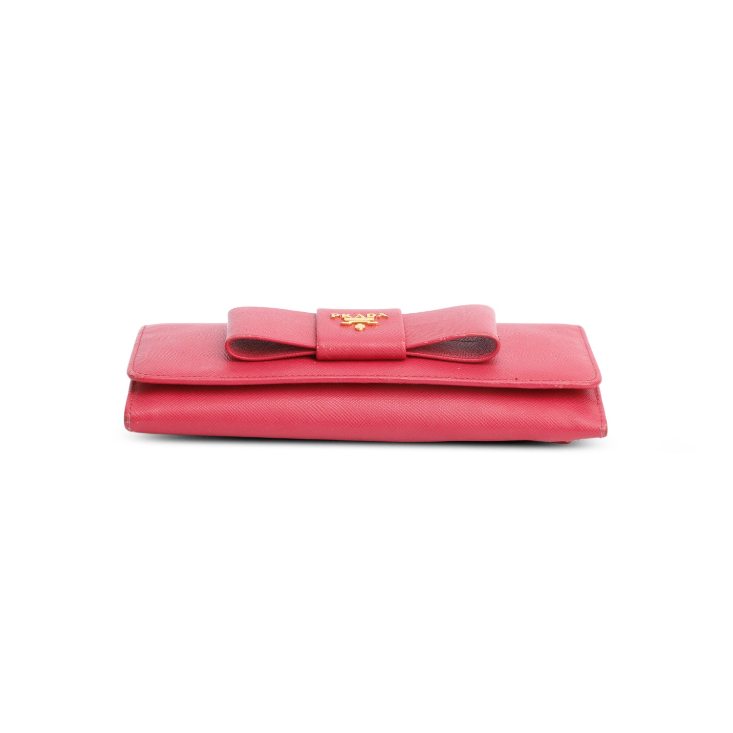 Prada Pink Saffiano Lux Leather Bow Continental Wallet
