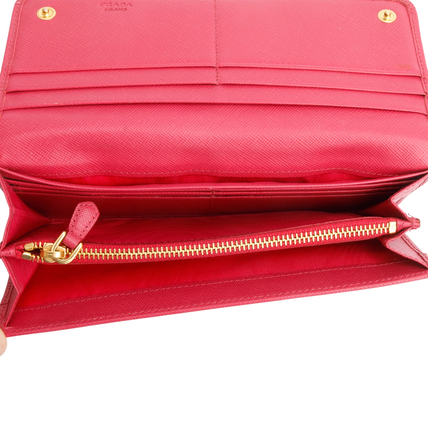 Prada Pink Saffiano Lux Leather Bow Continental Wallet