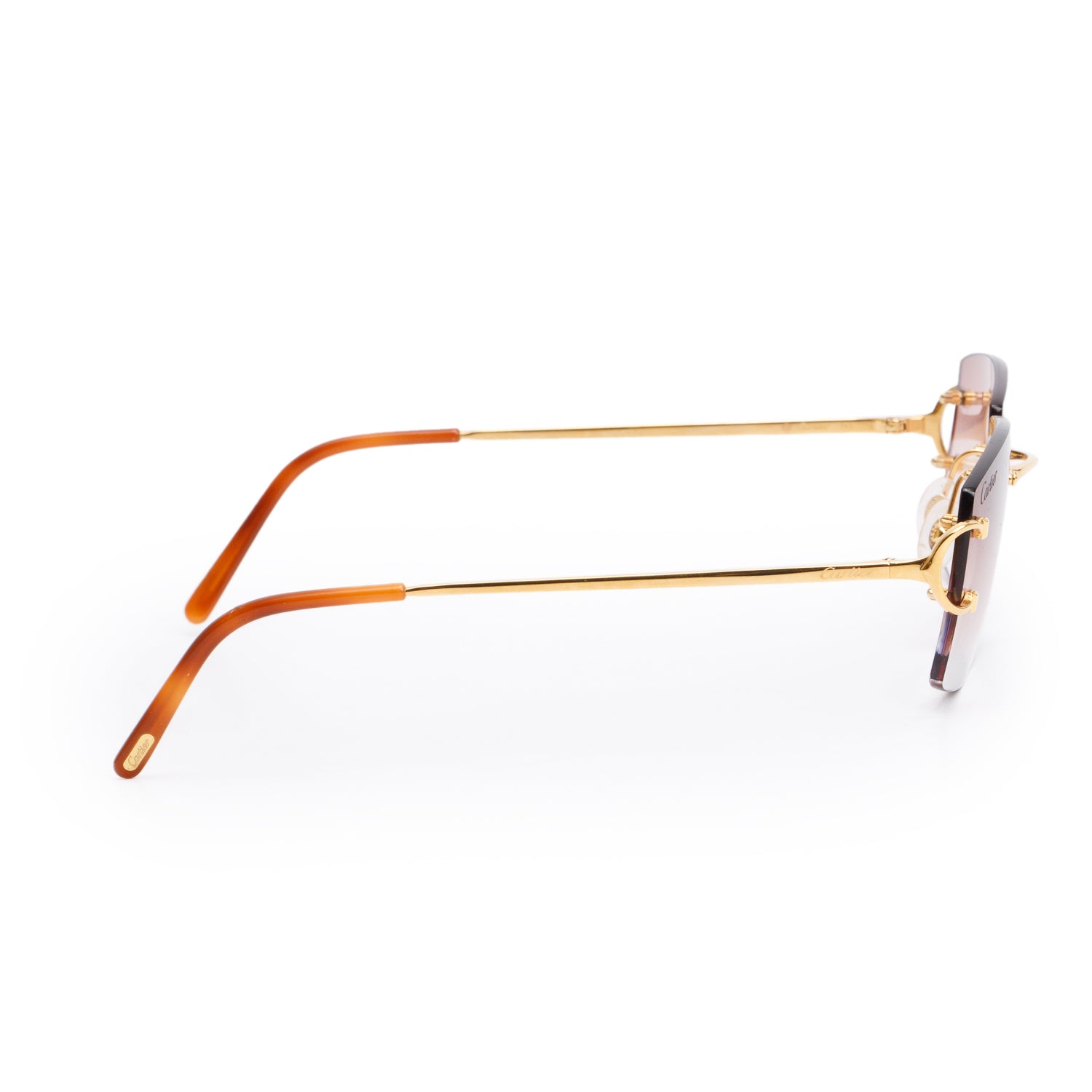 Cartier CT00920 Gold-Tone Metal Rimless Square Sunglasses w/ Box & Case