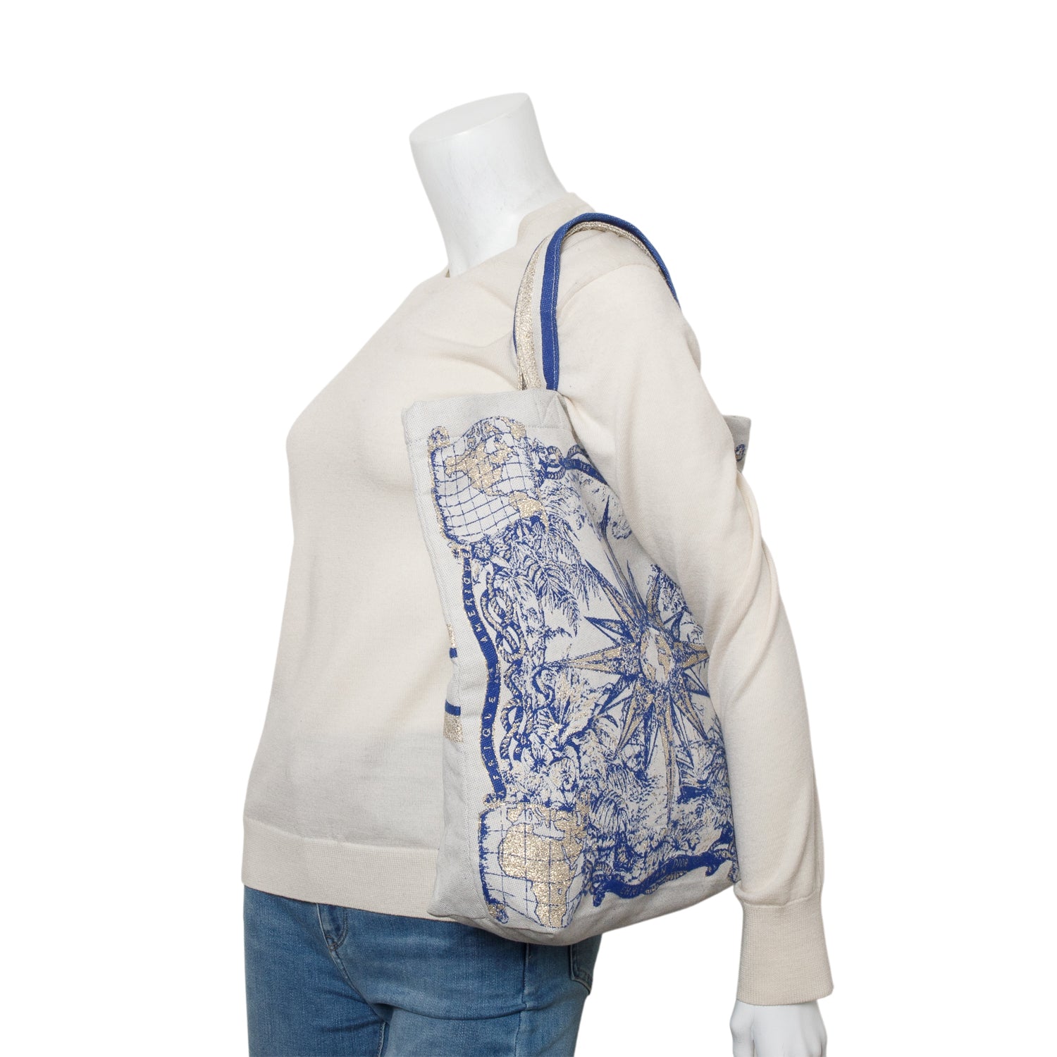 Christian Dior Beige Blue Canvas 'Dior Dream Team' Tote Bag