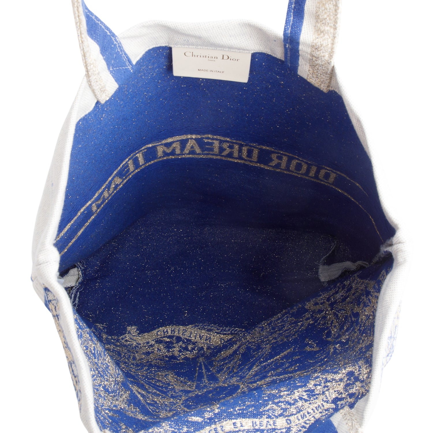 Christian Dior Beige Blue Canvas 'Dior Dream Team' Tote Bag
