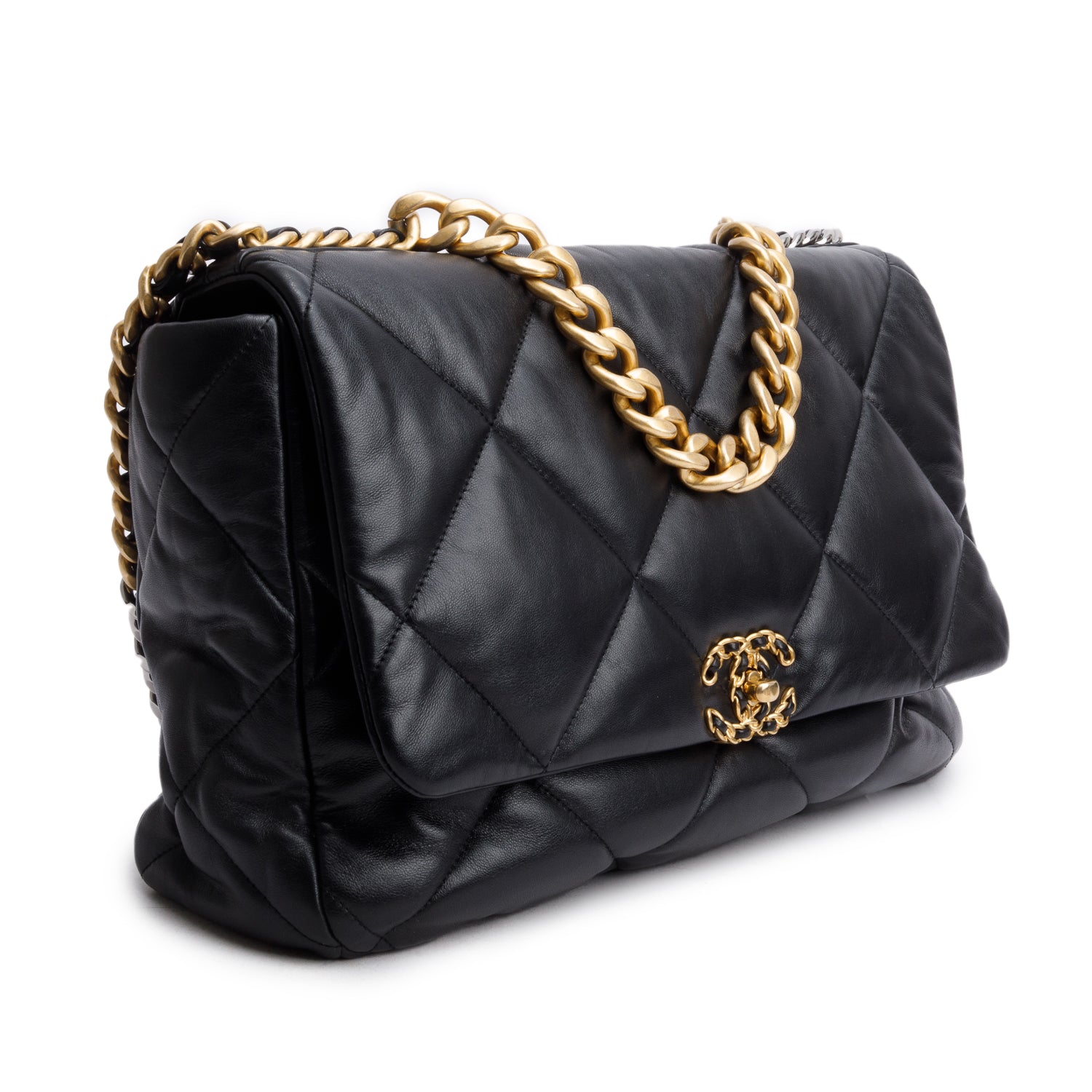 Chanel Black Lambskin Leather Maxi 19 Flap Bag