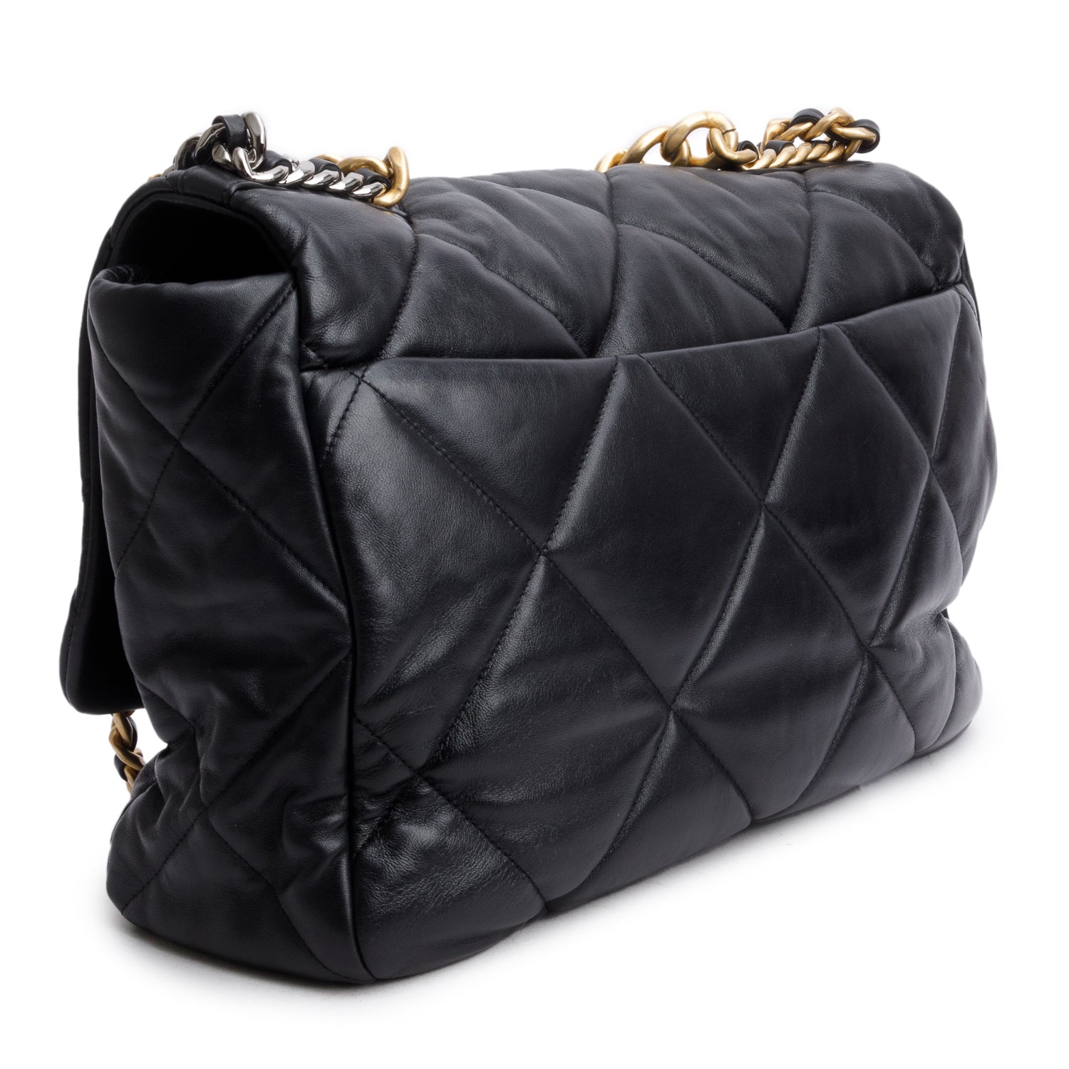 Chanel Black Lambskin Leather Maxi 19 Flap Bag