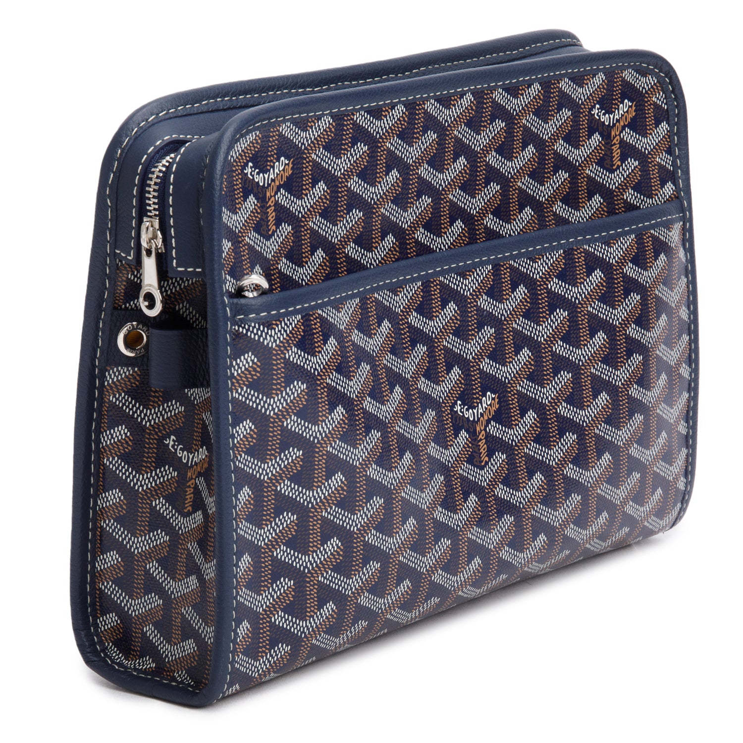 Goyard 2023 Navy Goyardine Jouvence MM Toiletry Pouch w/ Receipt