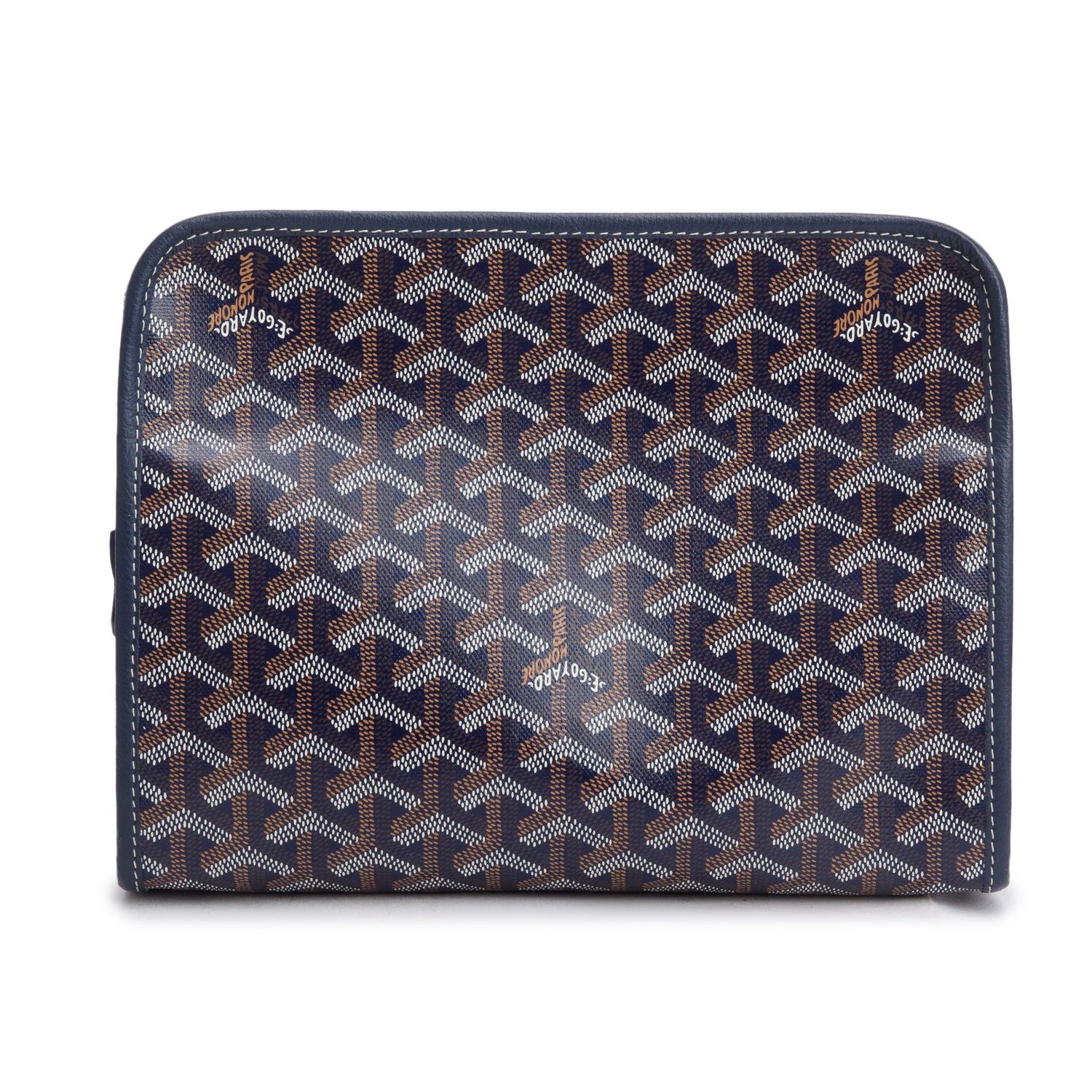 Goyard 2023 Navy Goyardine Jouvence MM Toiletry Pouch w/ Receipt