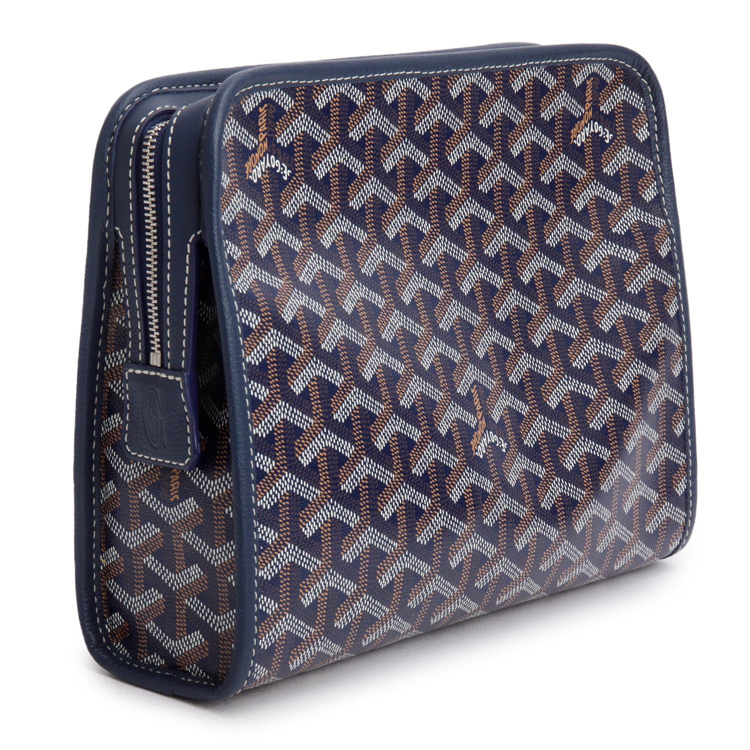 Goyard 2023 Navy Goyardine Jouvence MM Toiletry Pouch w/ Receipt