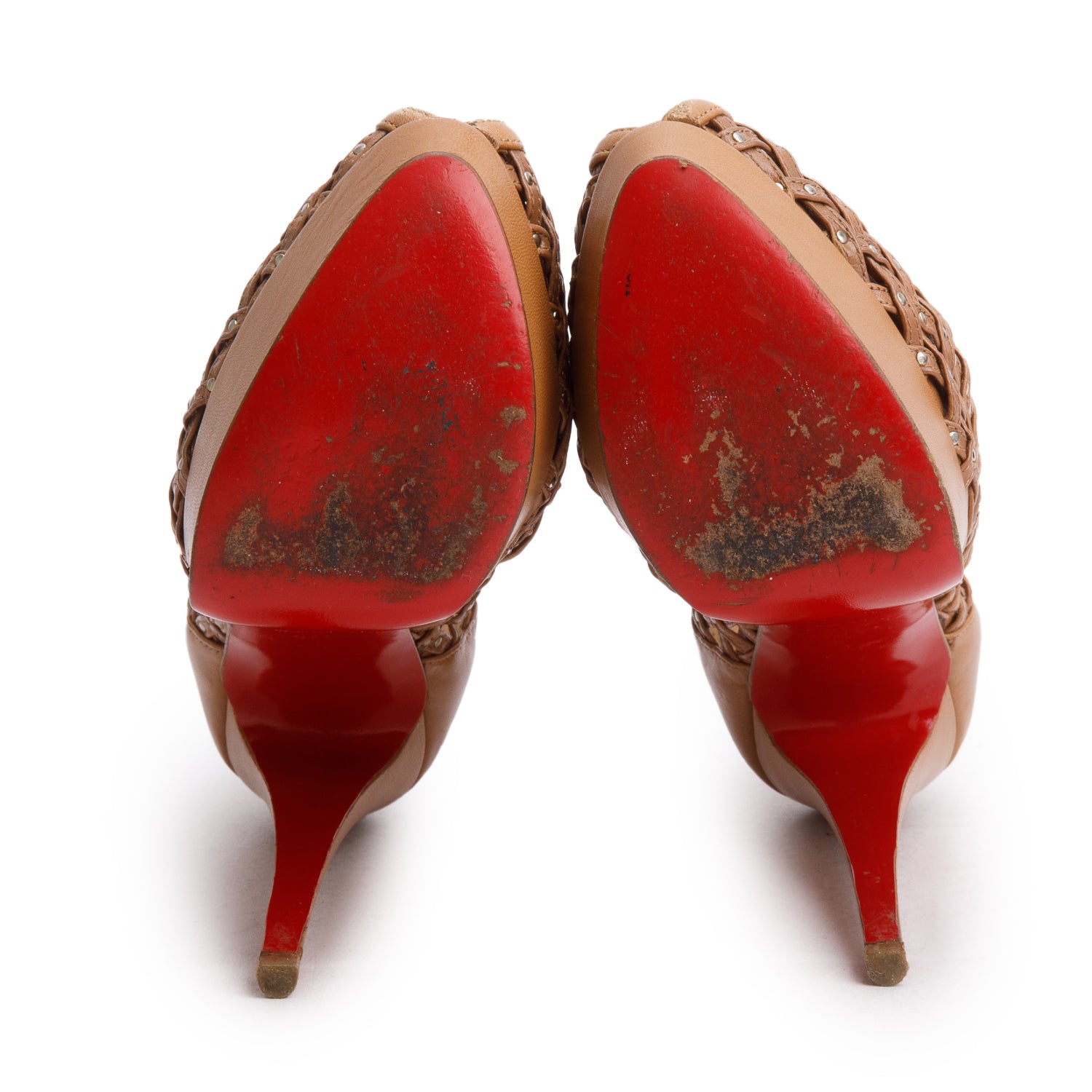 Christian Louboutin Brown Leather Embellished Kasha Caged Booties, Size 37.5