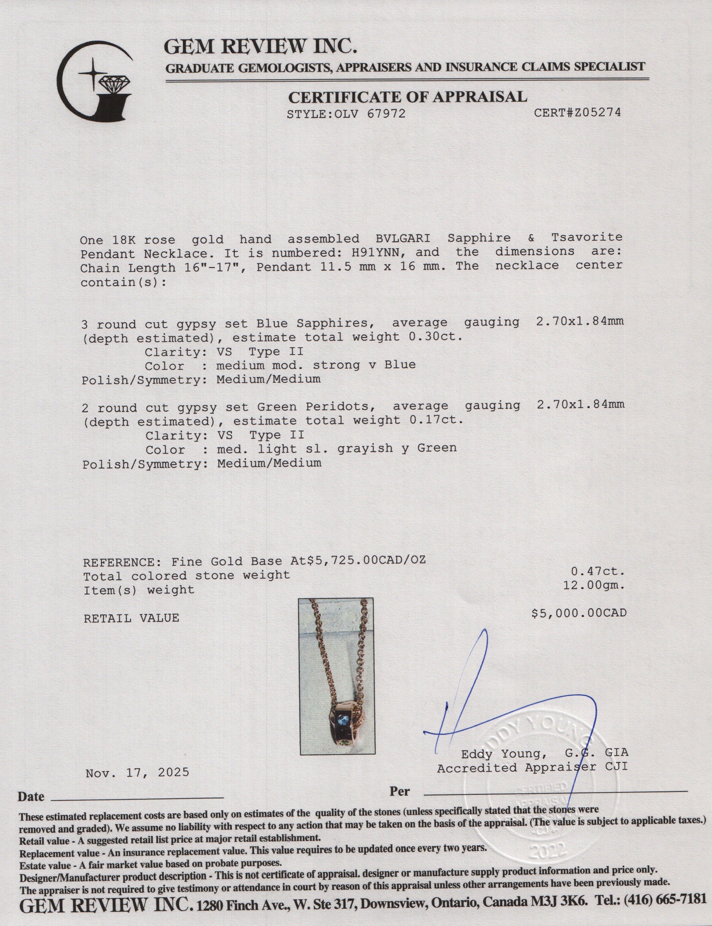 BVLGARI BVLGARI 18k Rose Gold Sapphire & Tsavorite Sorbet Pendant Necklace