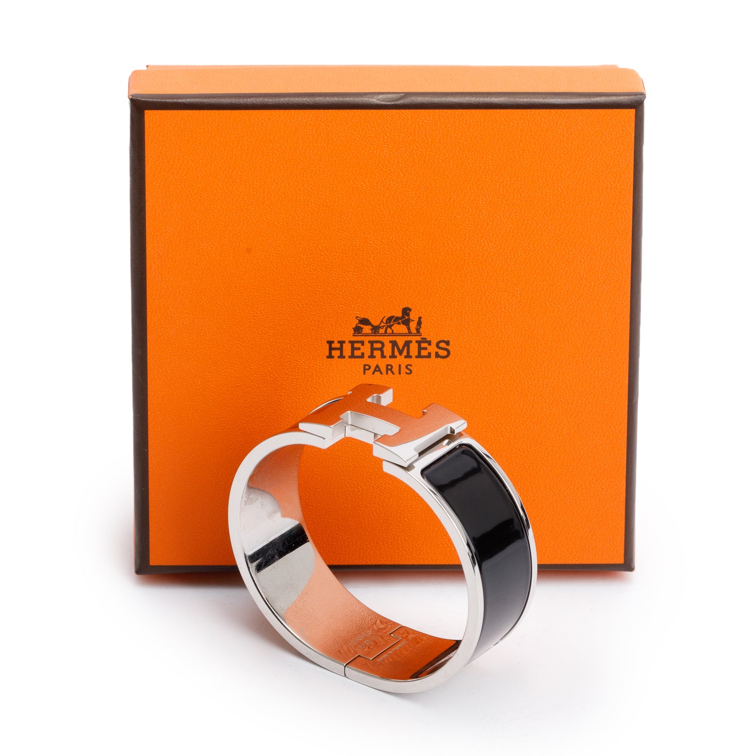 Hermes Palladium-Plated Noir Enamel Clic Clac H Bracelet w/ Box
