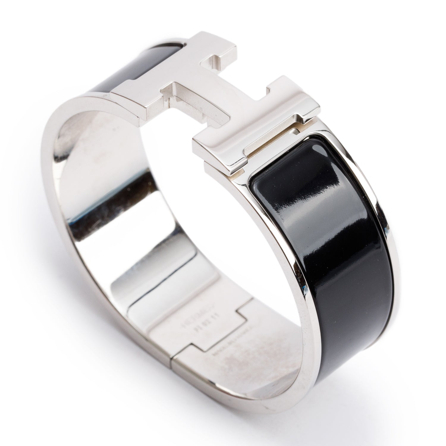 Hermes Palladium-Plated Noir Enamel Clic Clac H Bracelet w/ Box