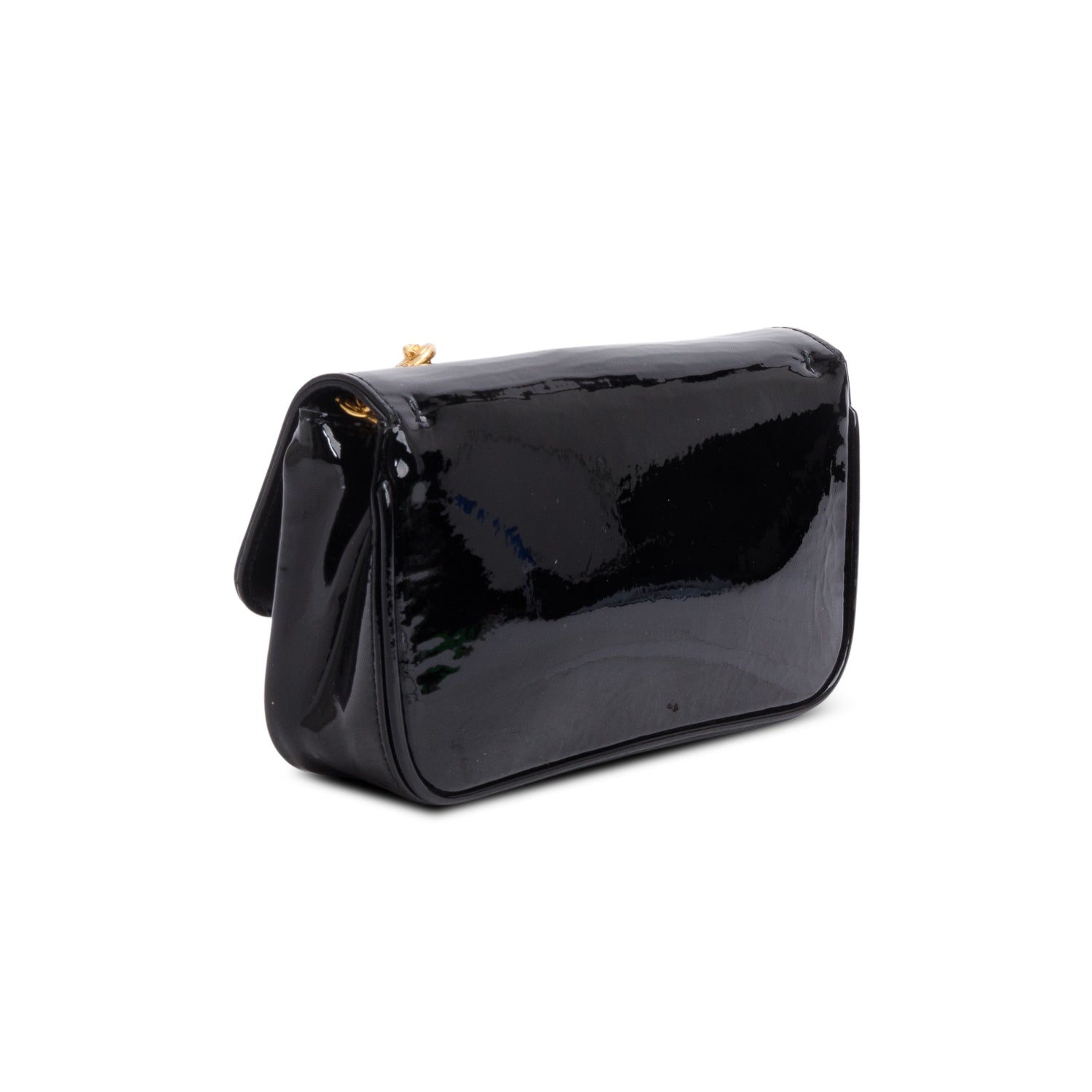 Versace Black Patent Leather Safety Pin Embellished Wallet on Chain