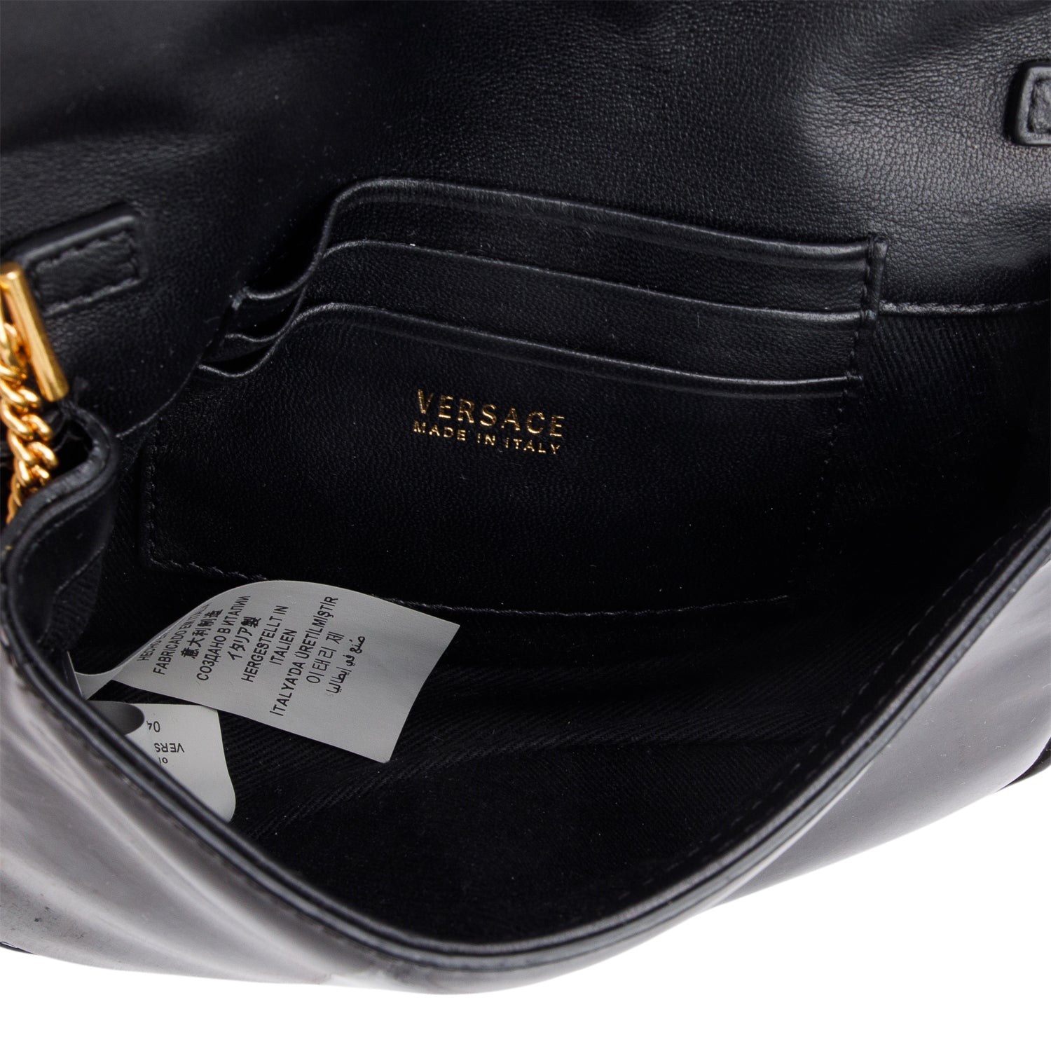 Versace Black Patent Leather Safety Pin Embellished Wallet on Chain