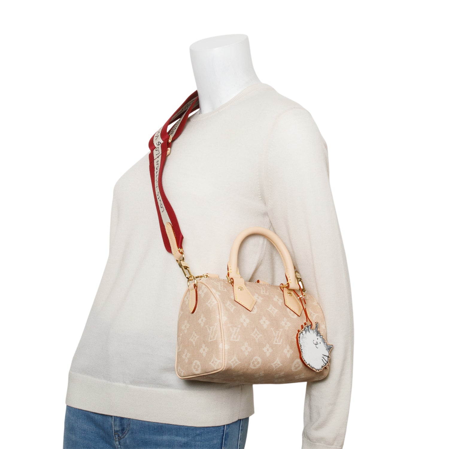 Louis Vuitton Beige Monogram Speedy Bandouliere 20 w/ Box & Strap