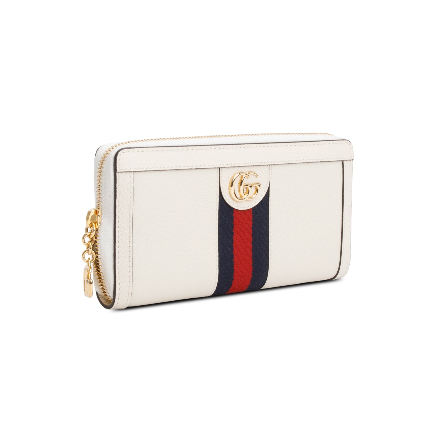 Gucci White Leather Web Ophidia GG Zip Around Wallet