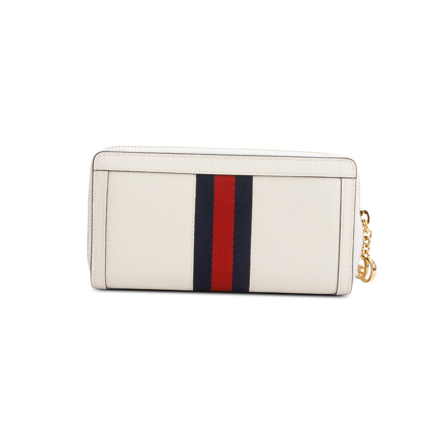 Gucci White Leather Web Ophidia GG Zip Around Wallet